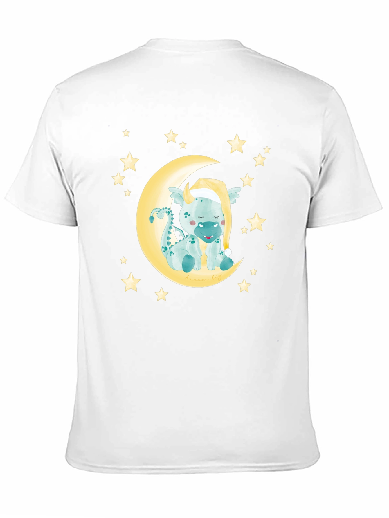 Cute Dragon on Moon Graphic Tee - Black