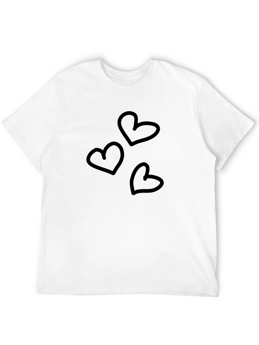 Heart Print Black Crewneck T-Shirt