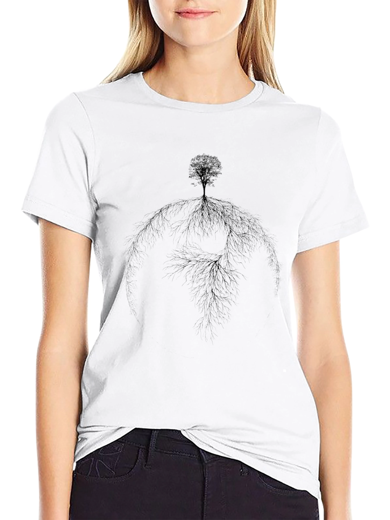 Black Tree Roots Graphic Tee - Nature Inspired Design
