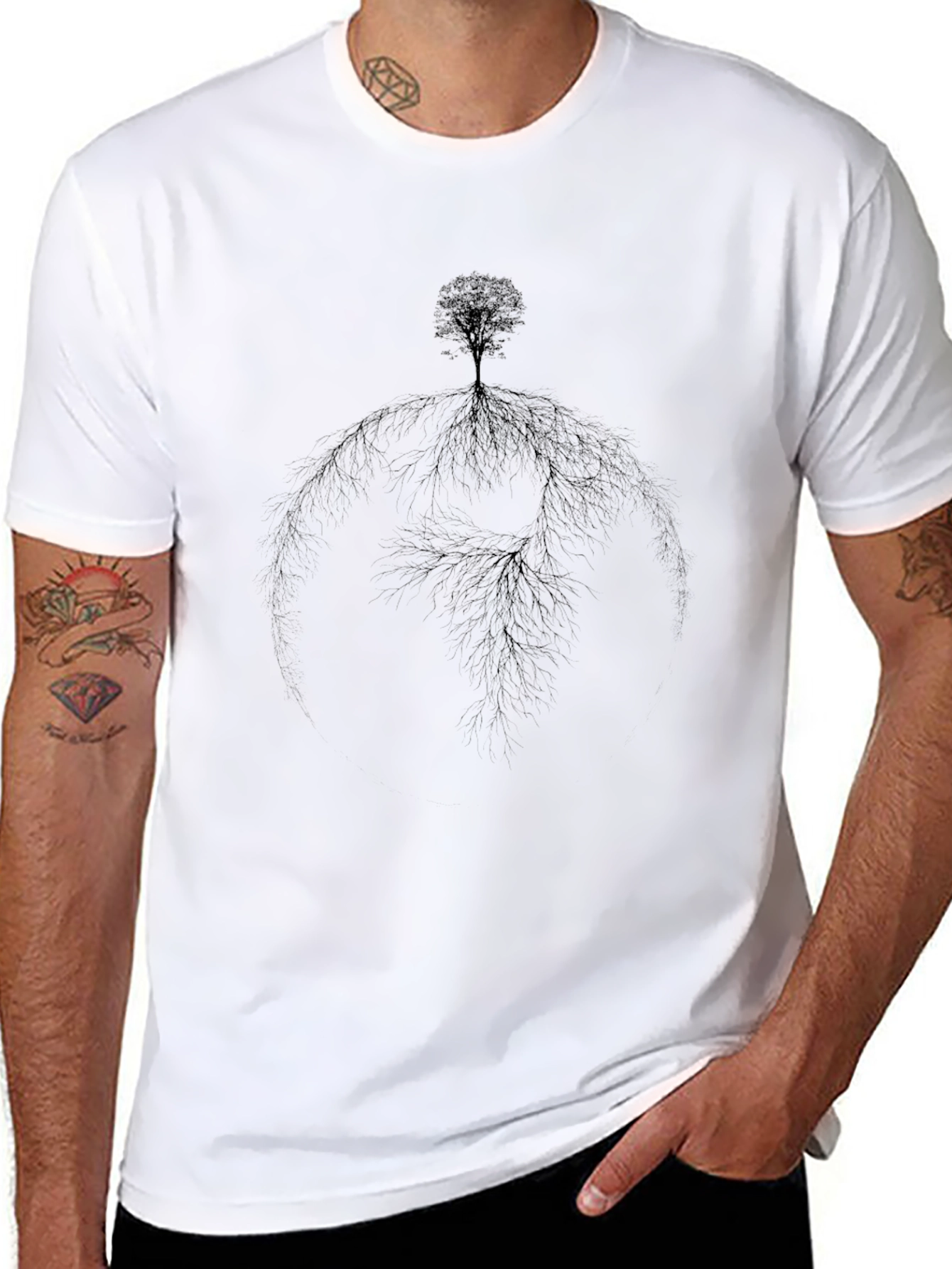 Black Tree Roots Graphic Tee - Nature Inspired Design