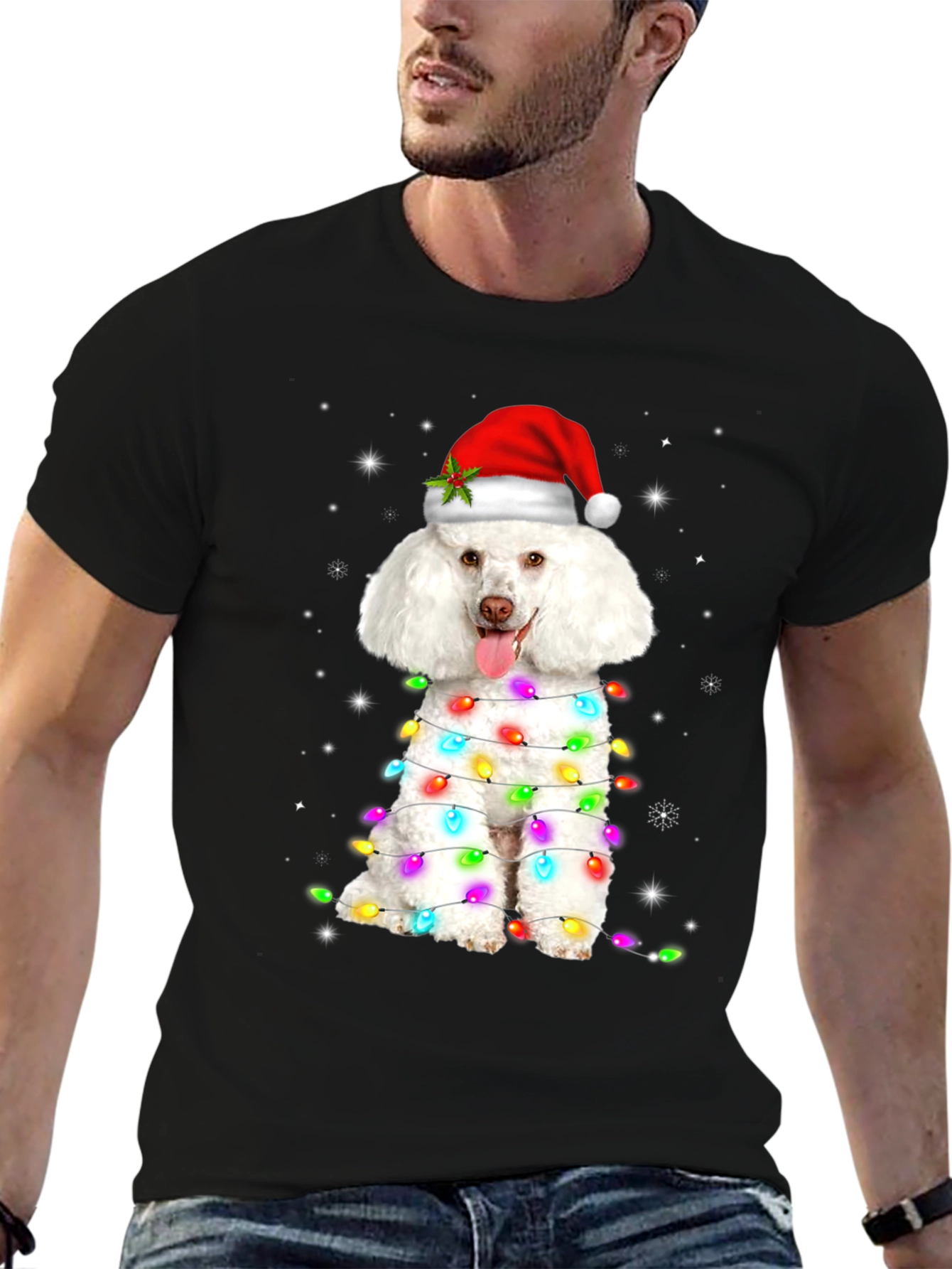 Festive Poodle Christmas Lights T-Shirt