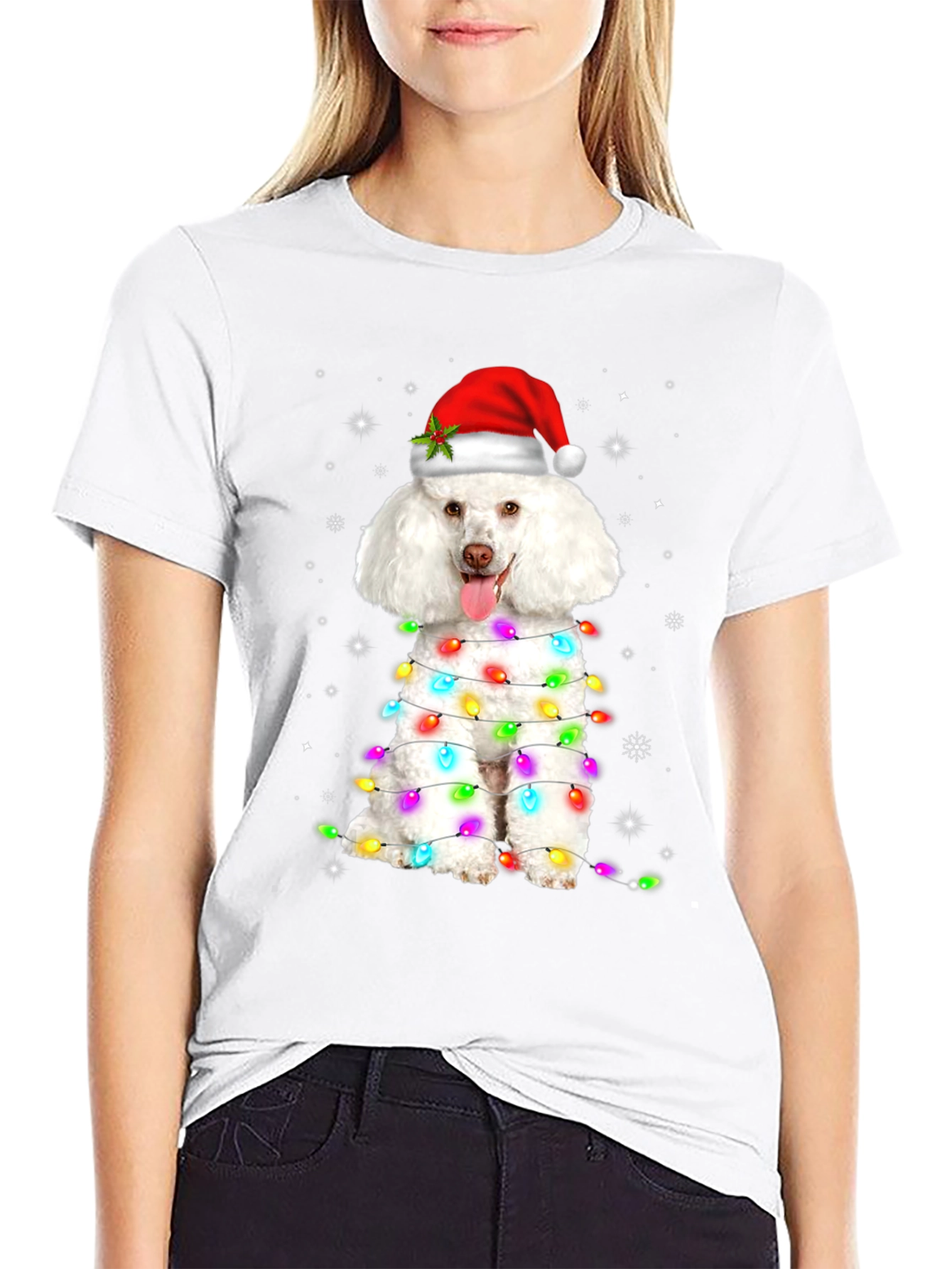 Festive Poodle Christmas Lights T-Shirt