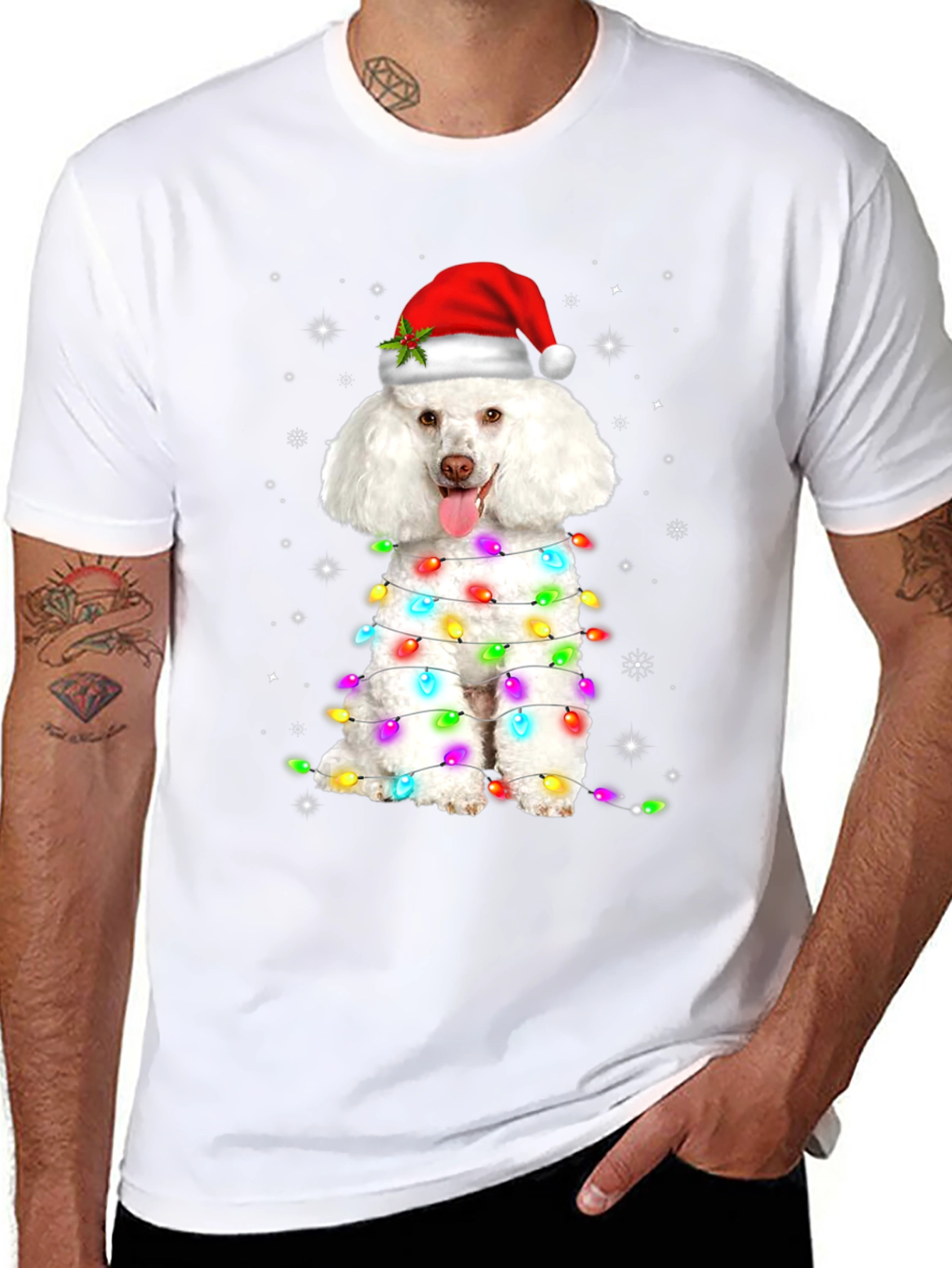 Festive Poodle Christmas Lights T-Shirt