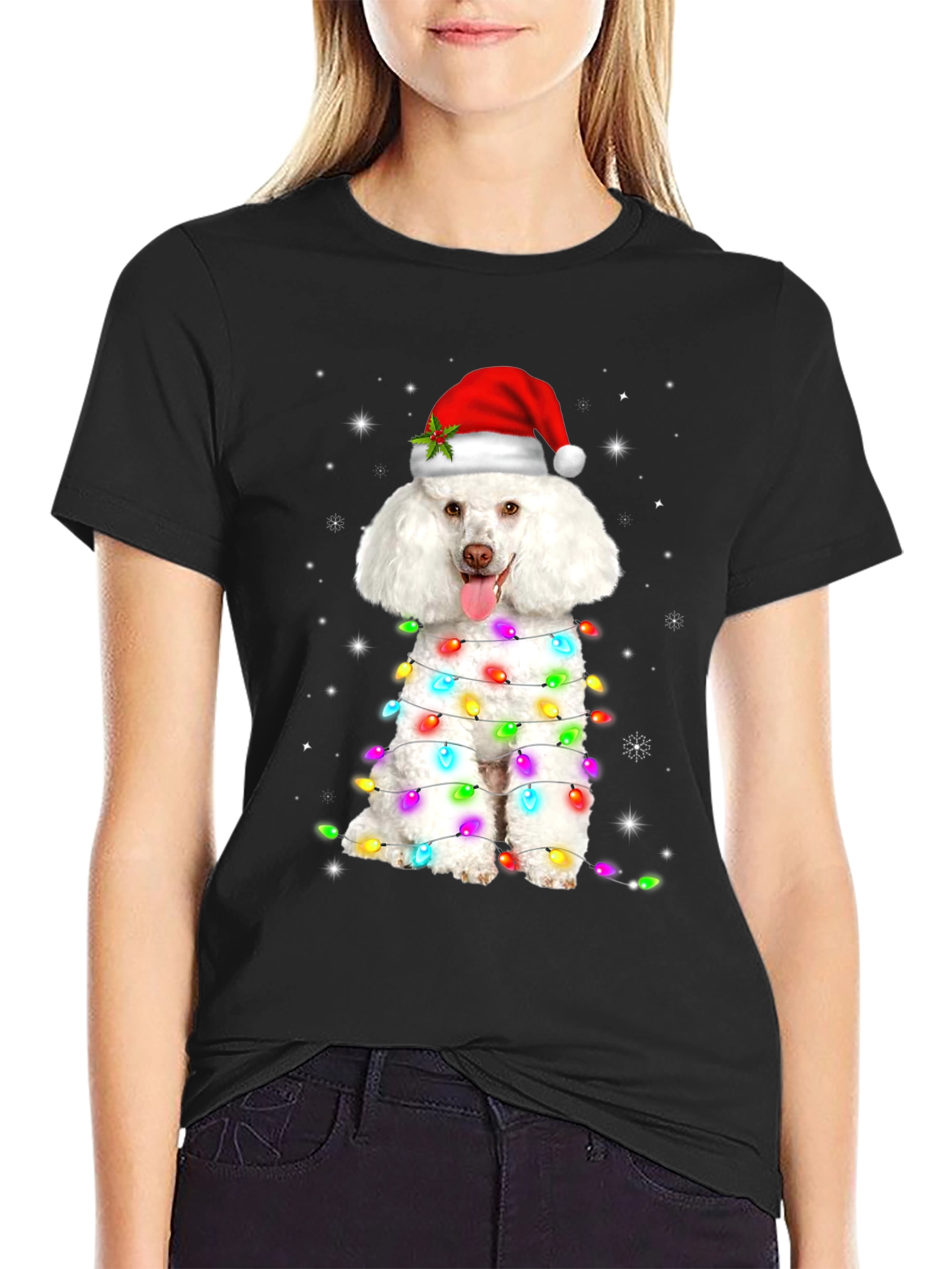 Festive Poodle Christmas Lights T-Shirt