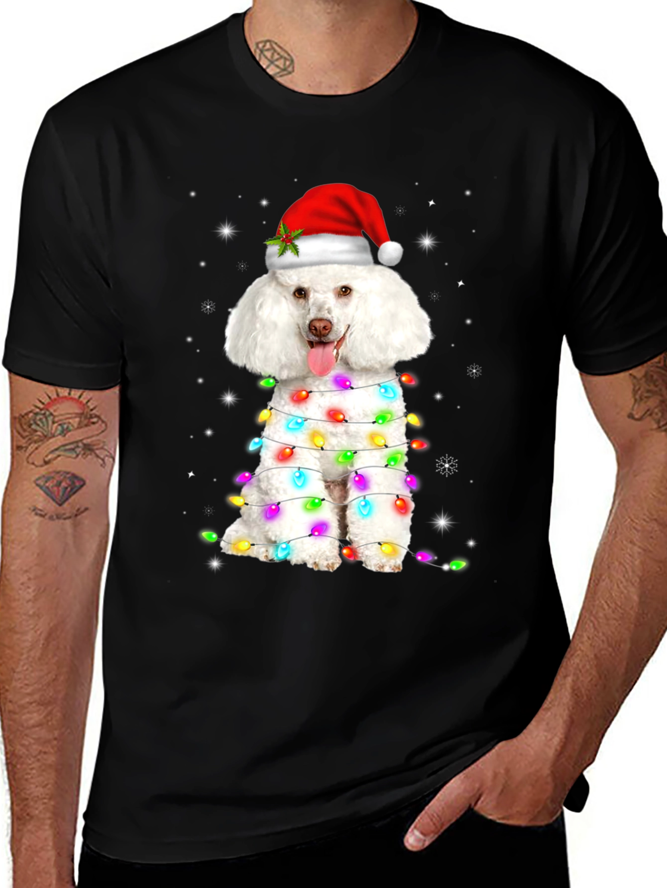 Festive Poodle Christmas Lights T-Shirt