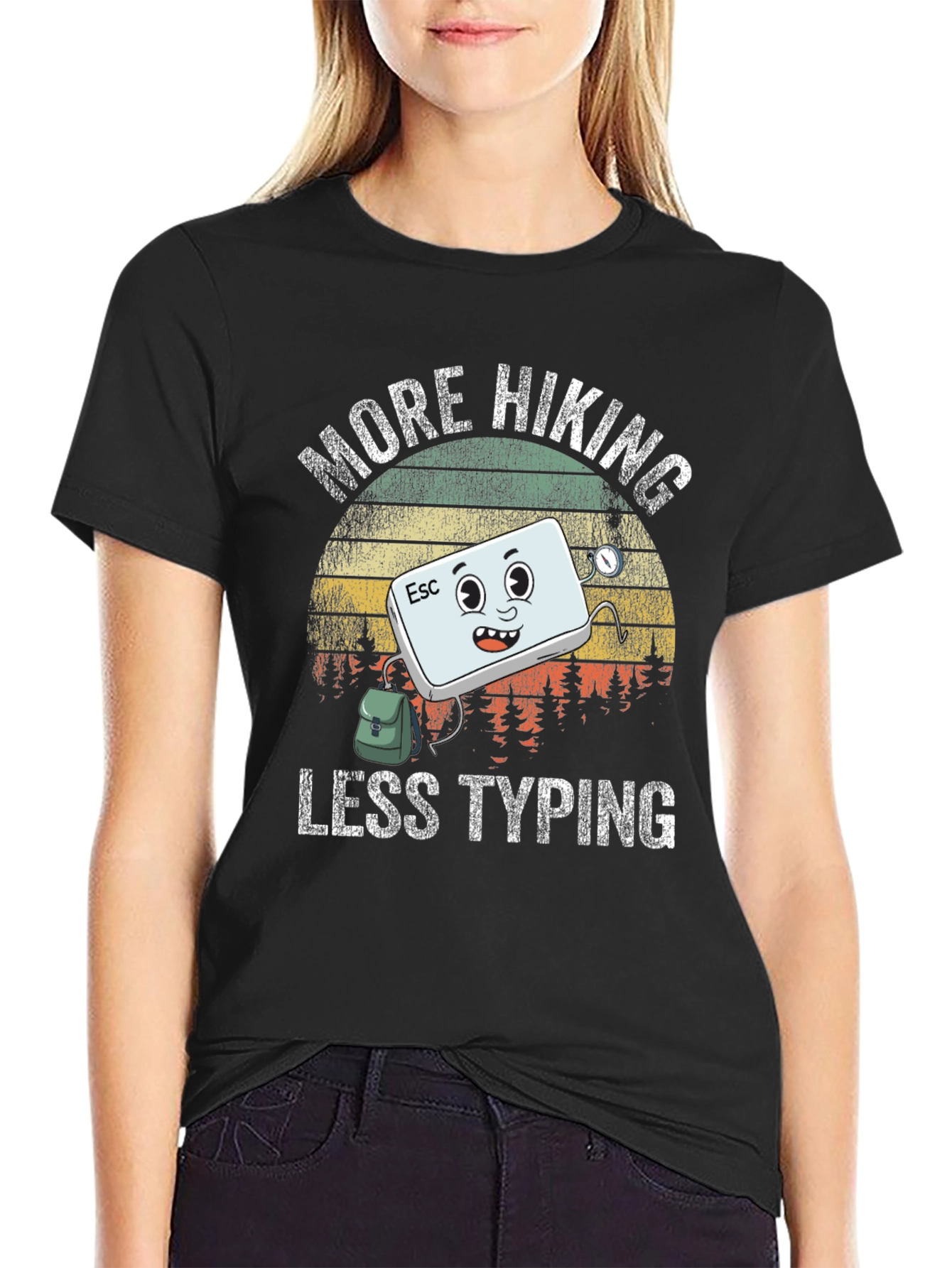 More Hiking Less Typing Graphic T-Shirt