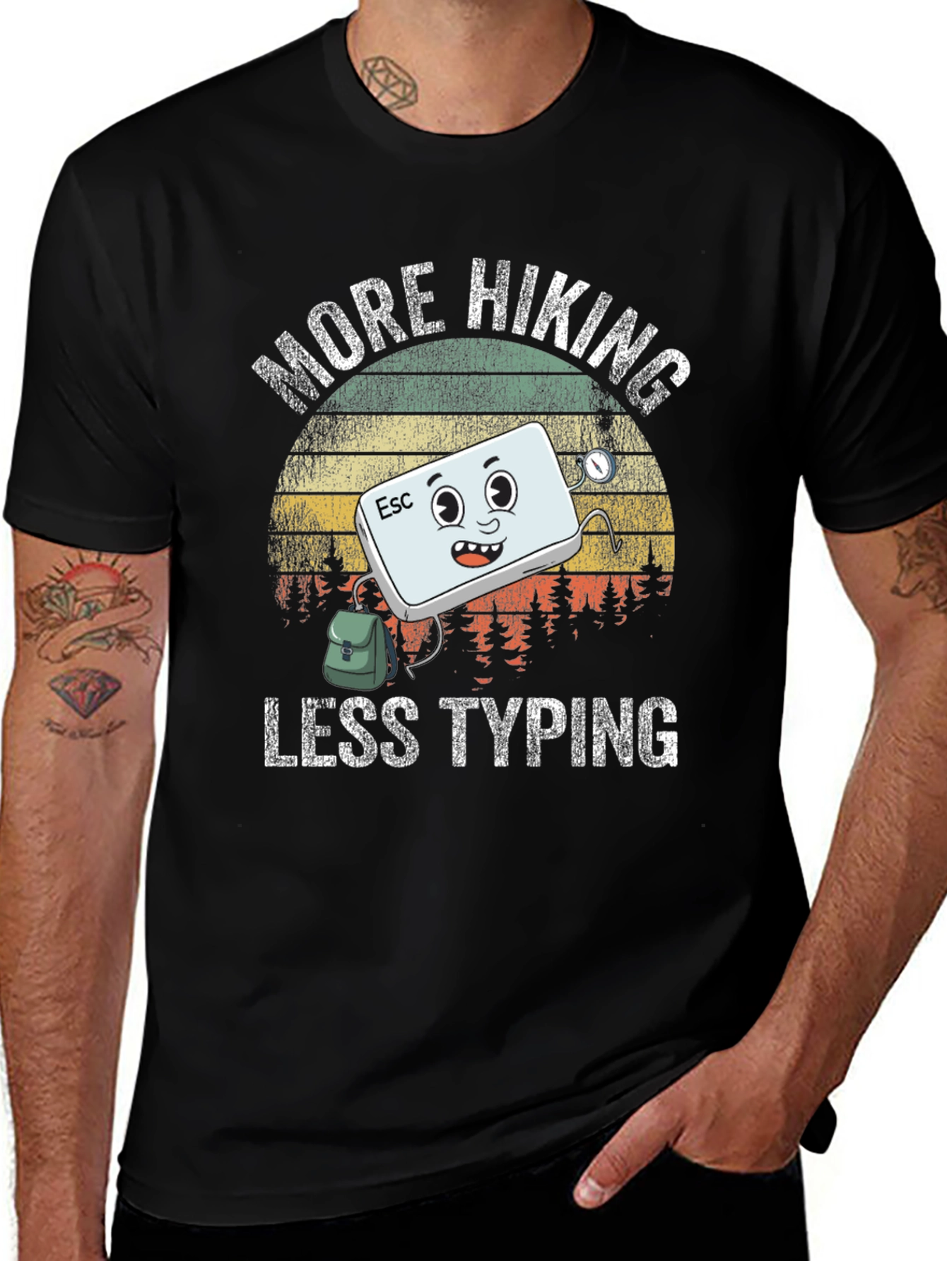 More Hiking Less Typing Graphic T-Shirt