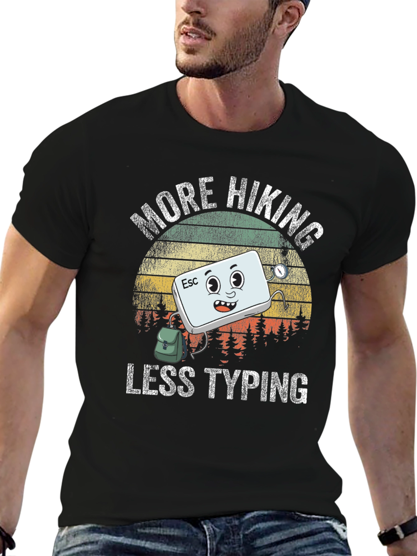 More Hiking Less Typing Graphic T-Shirt