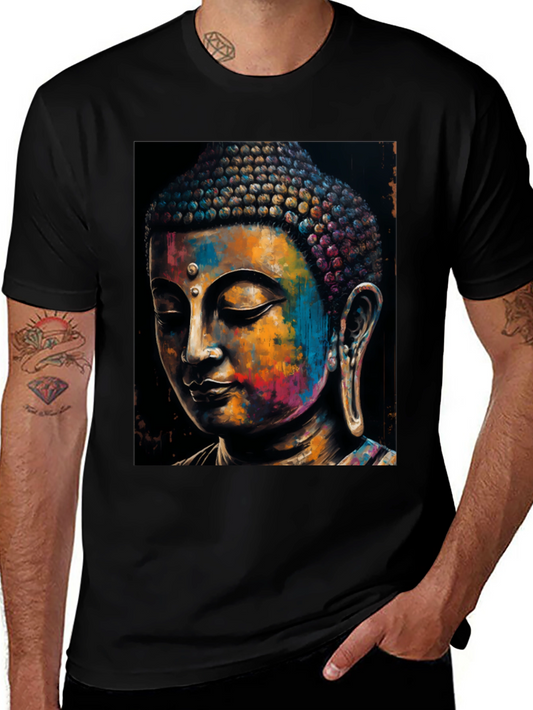Colorful Buddha Graphic Tee - Mens Black T-Shirt