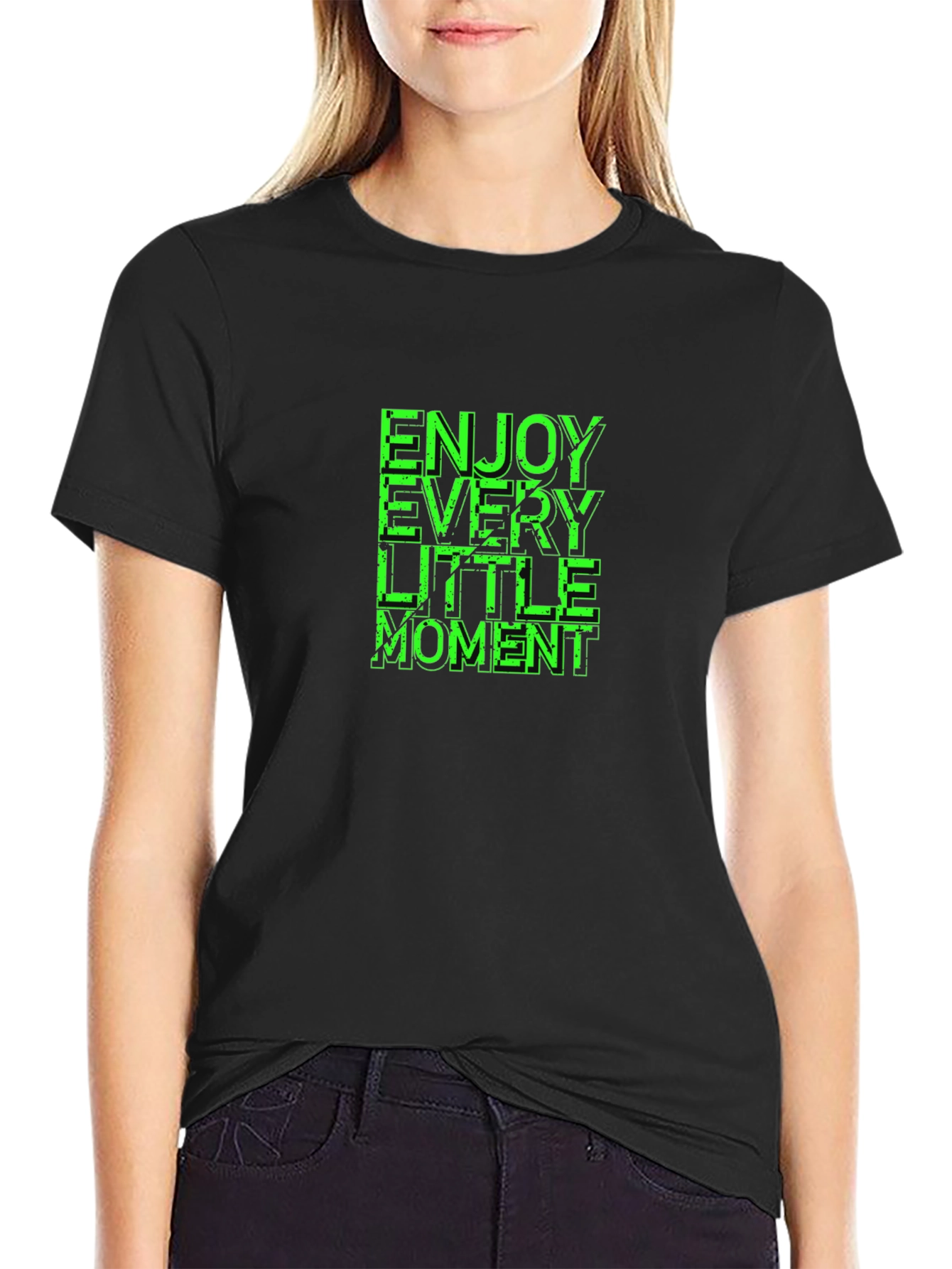 Enjoy Every Little Moment Black Graphic T-Shirt
