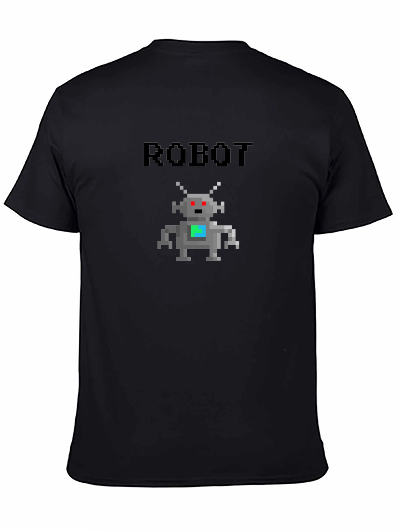 Retro Robot Pixel Art Graphic T-Shirt - Black