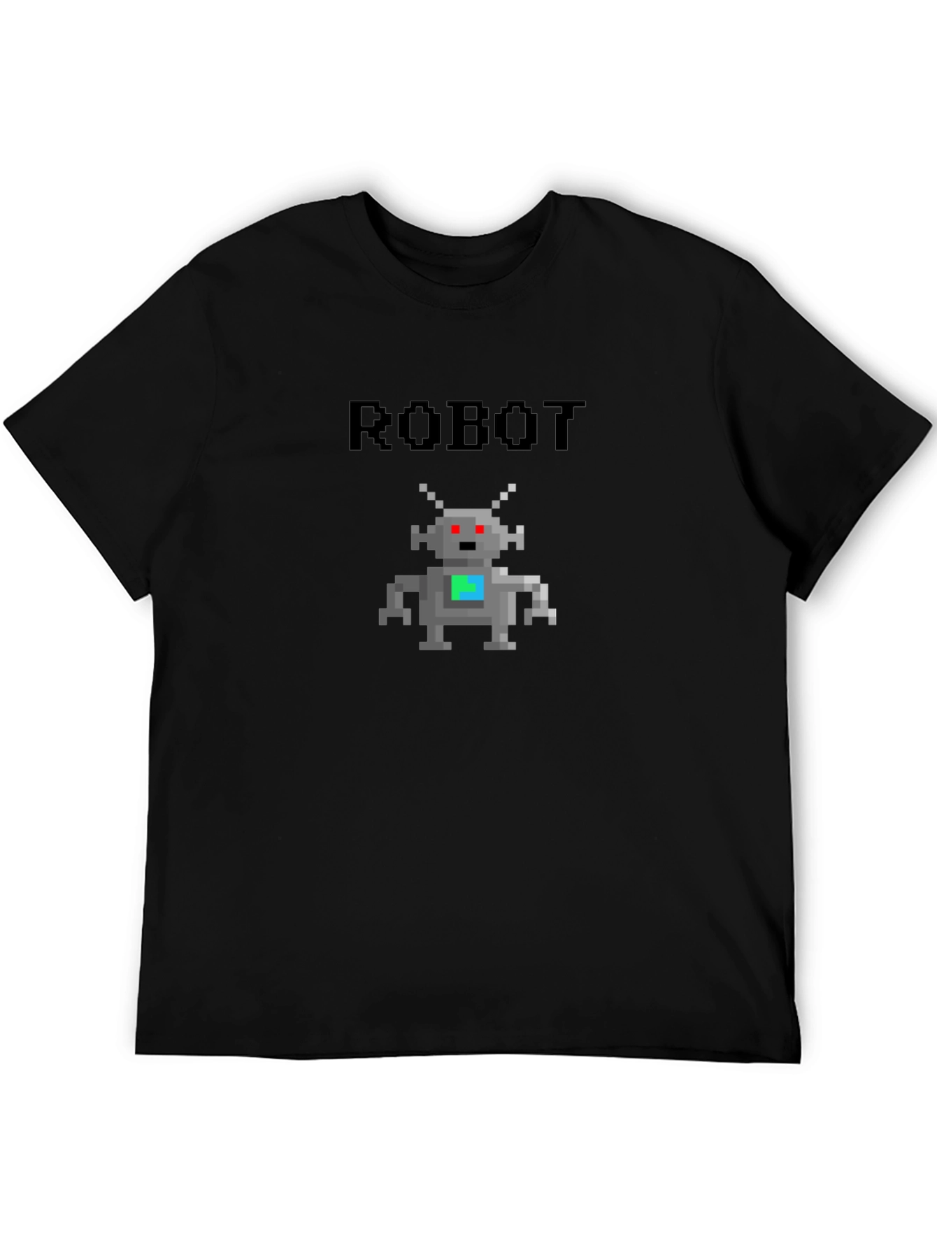 Retro Robot Pixel Art Graphic T-Shirt - Black
