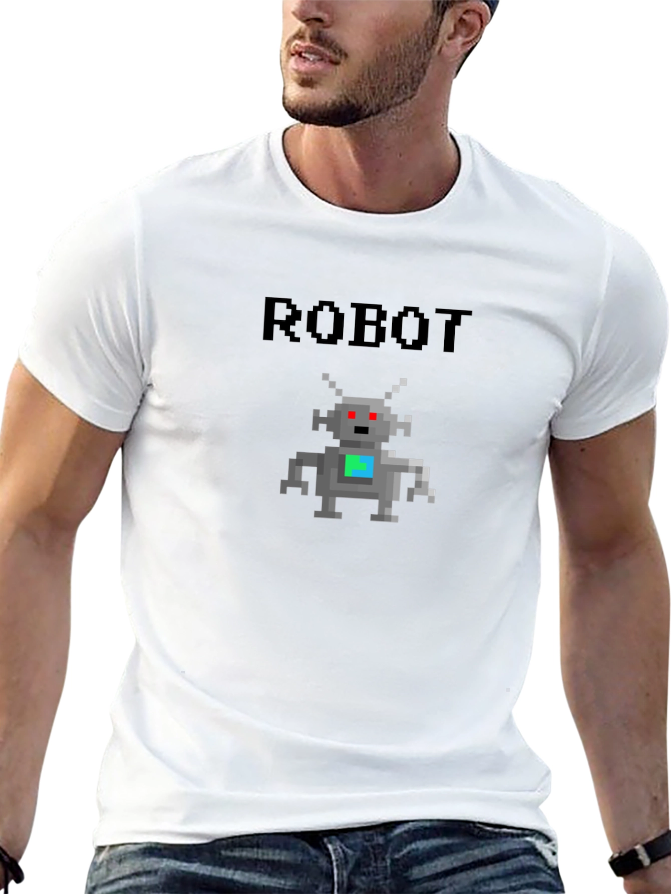 Retro Robot Pixel Art Graphic T-Shirt - Black