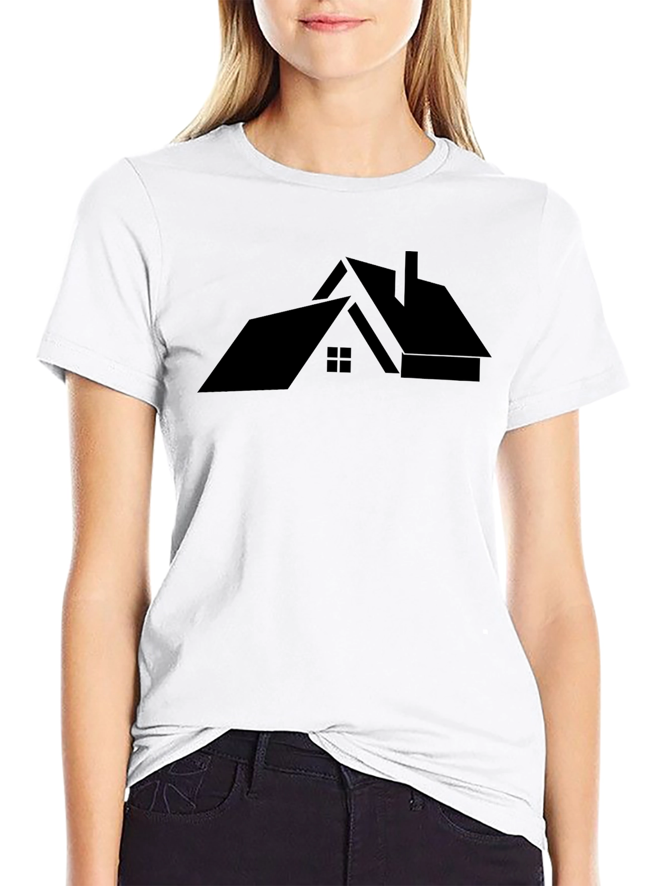 Modern House Graphic Tee - Black Cotton T-Shirt