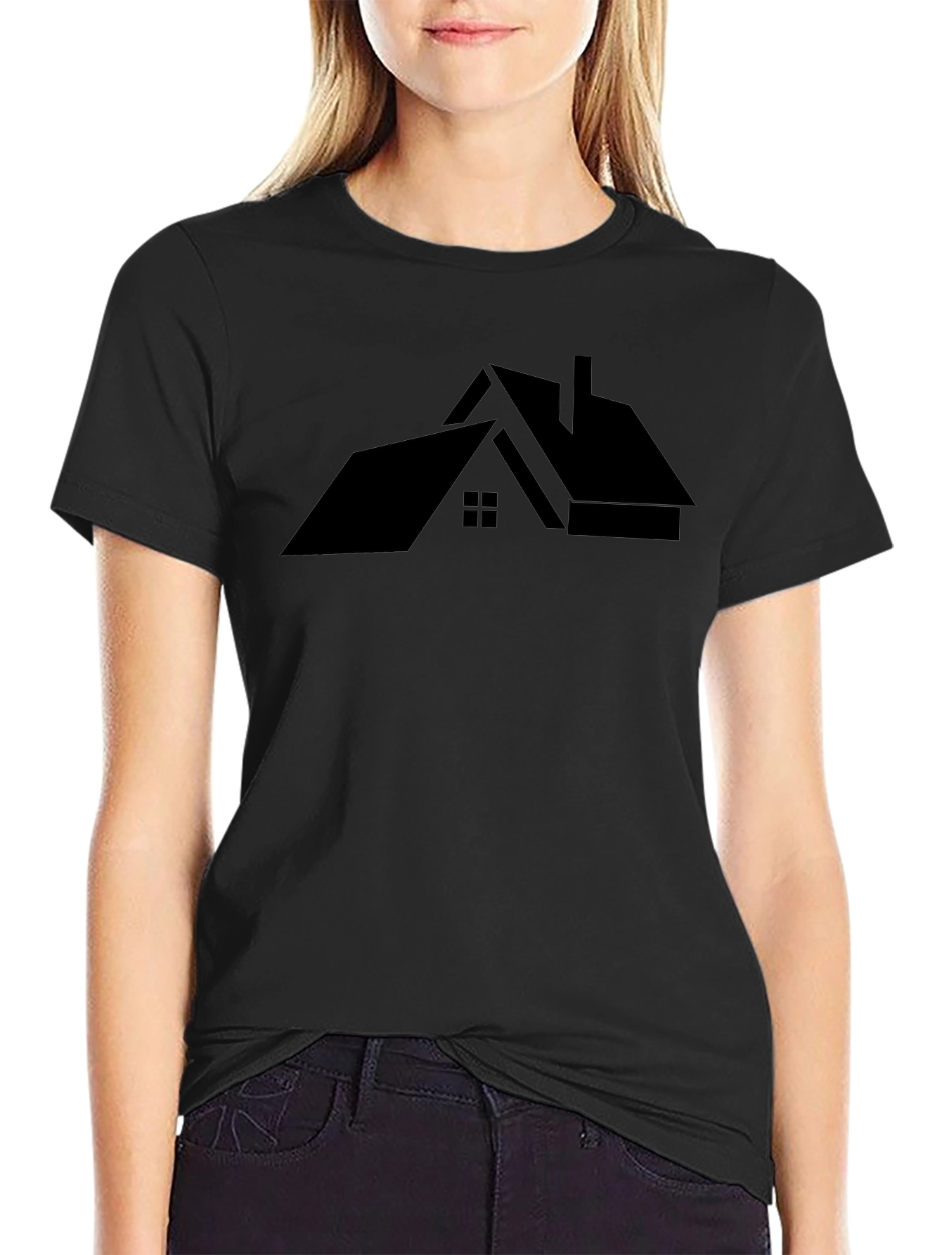 Modern House Graphic Tee - Black Cotton T-Shirt