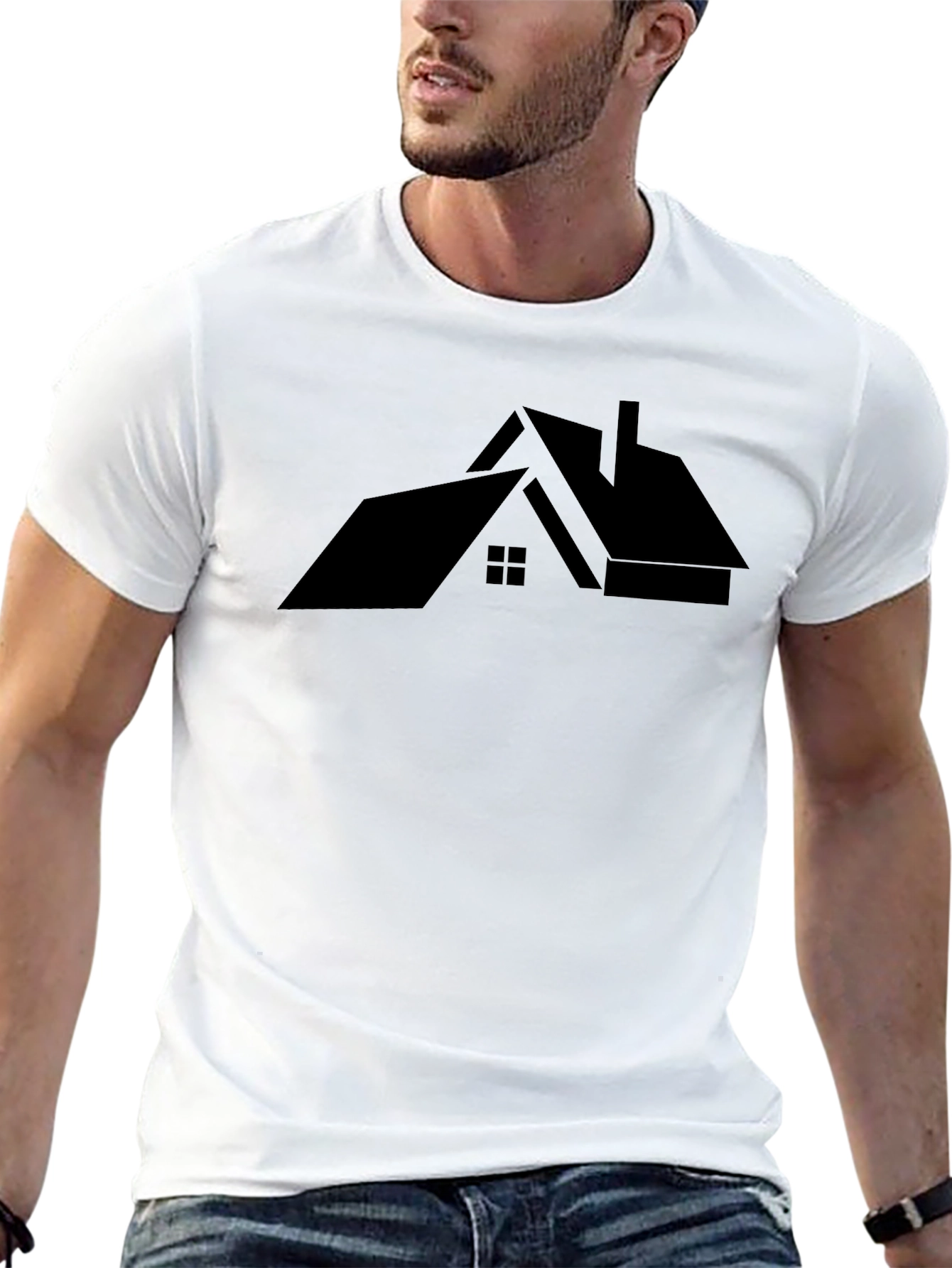 Modern House Graphic Tee - Black Cotton T-Shirt