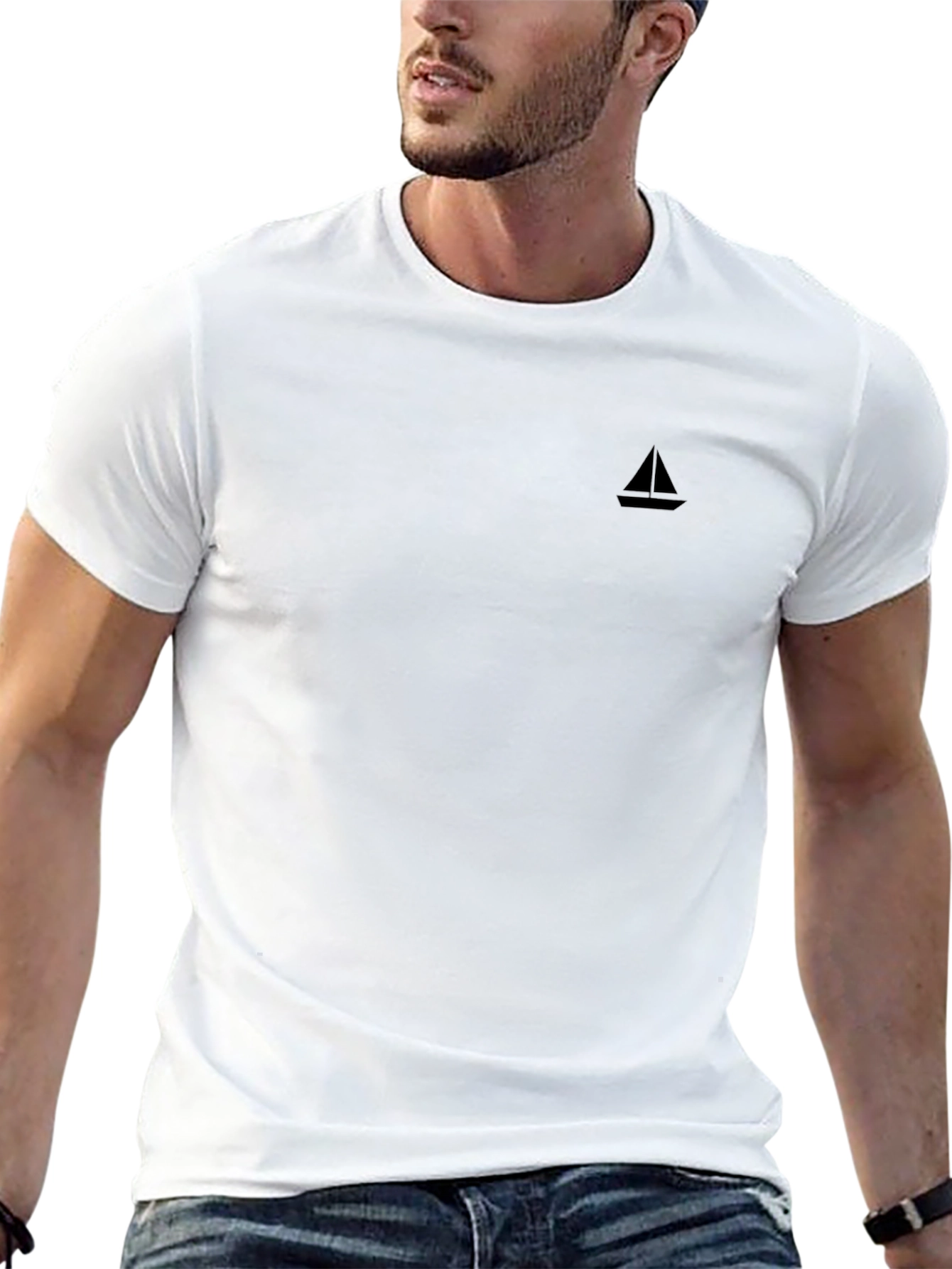 Mens Black T-Shirt - Minimalist Sailboat Design