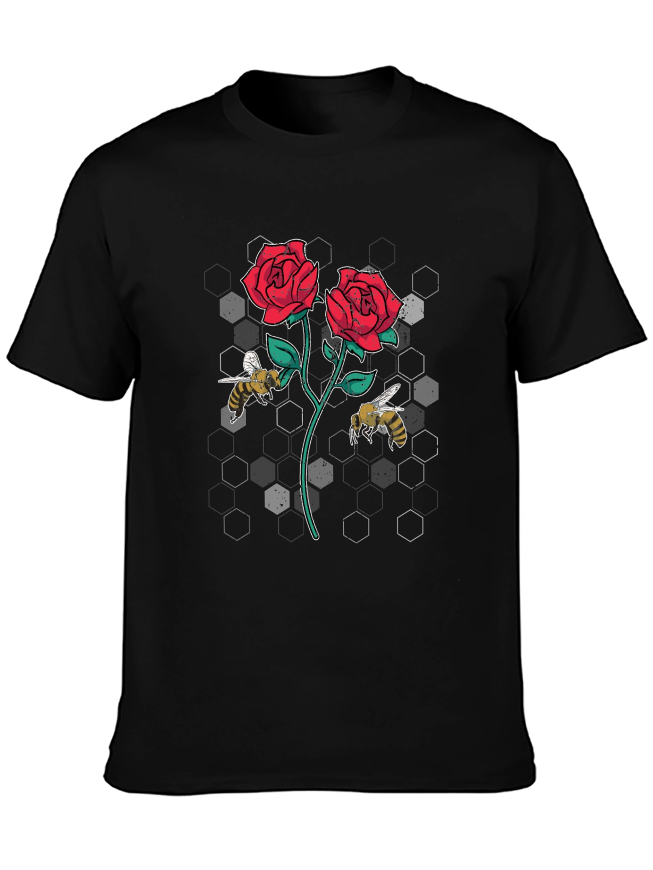 Rose and Bee Graphic T-Shirt - Black