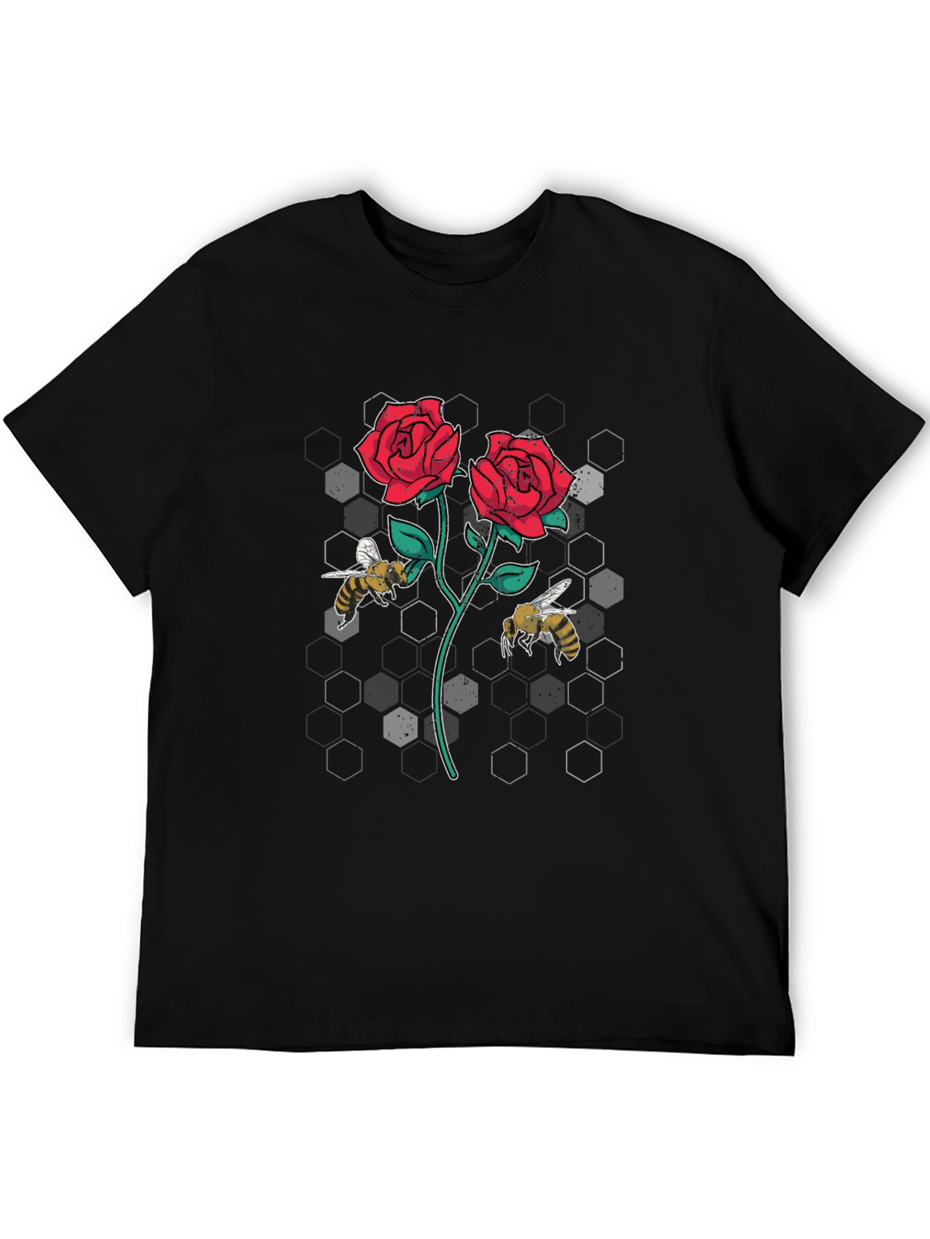Rose and Bee Graphic T-Shirt - Black