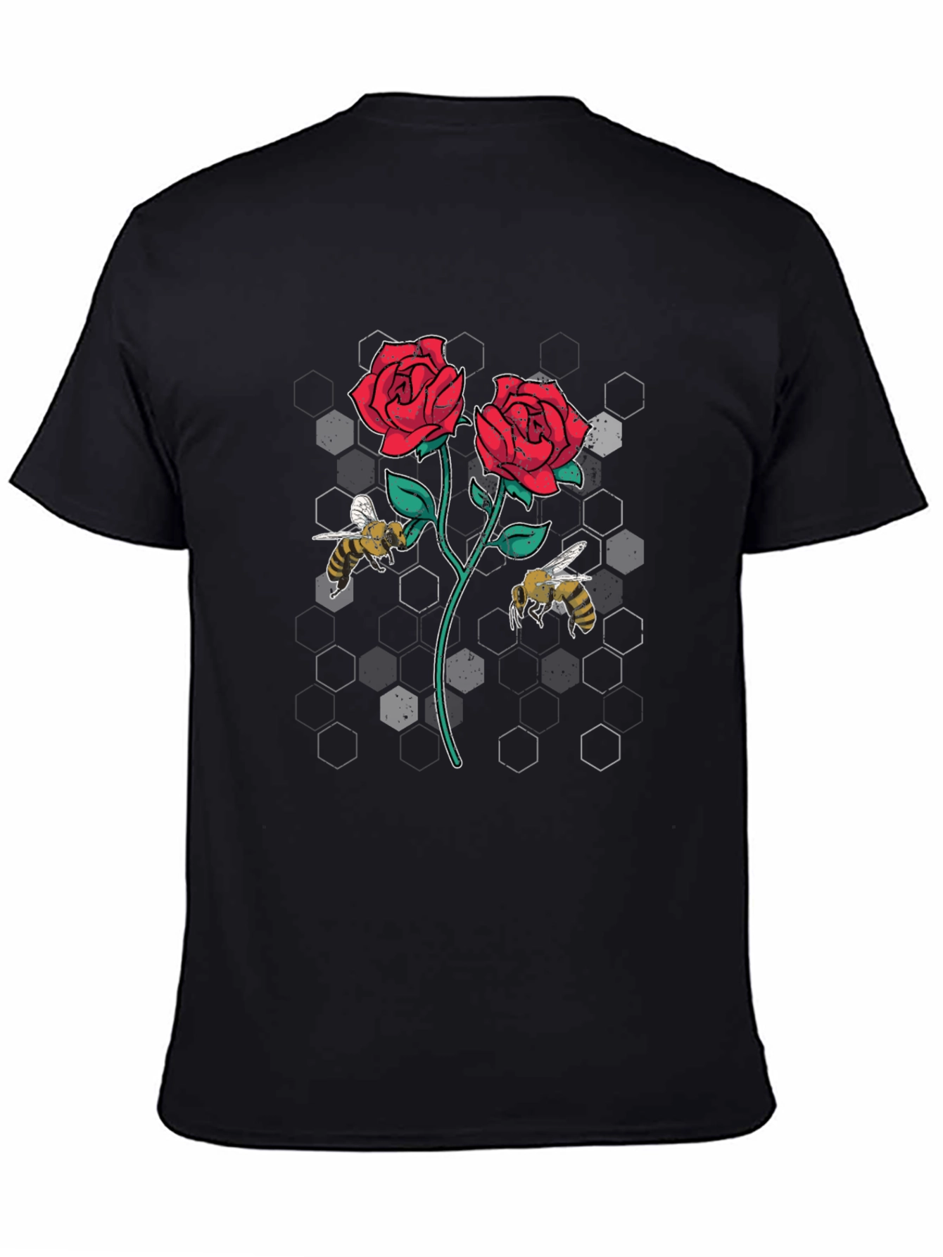 Rose and Bee Graphic T-Shirt - Black