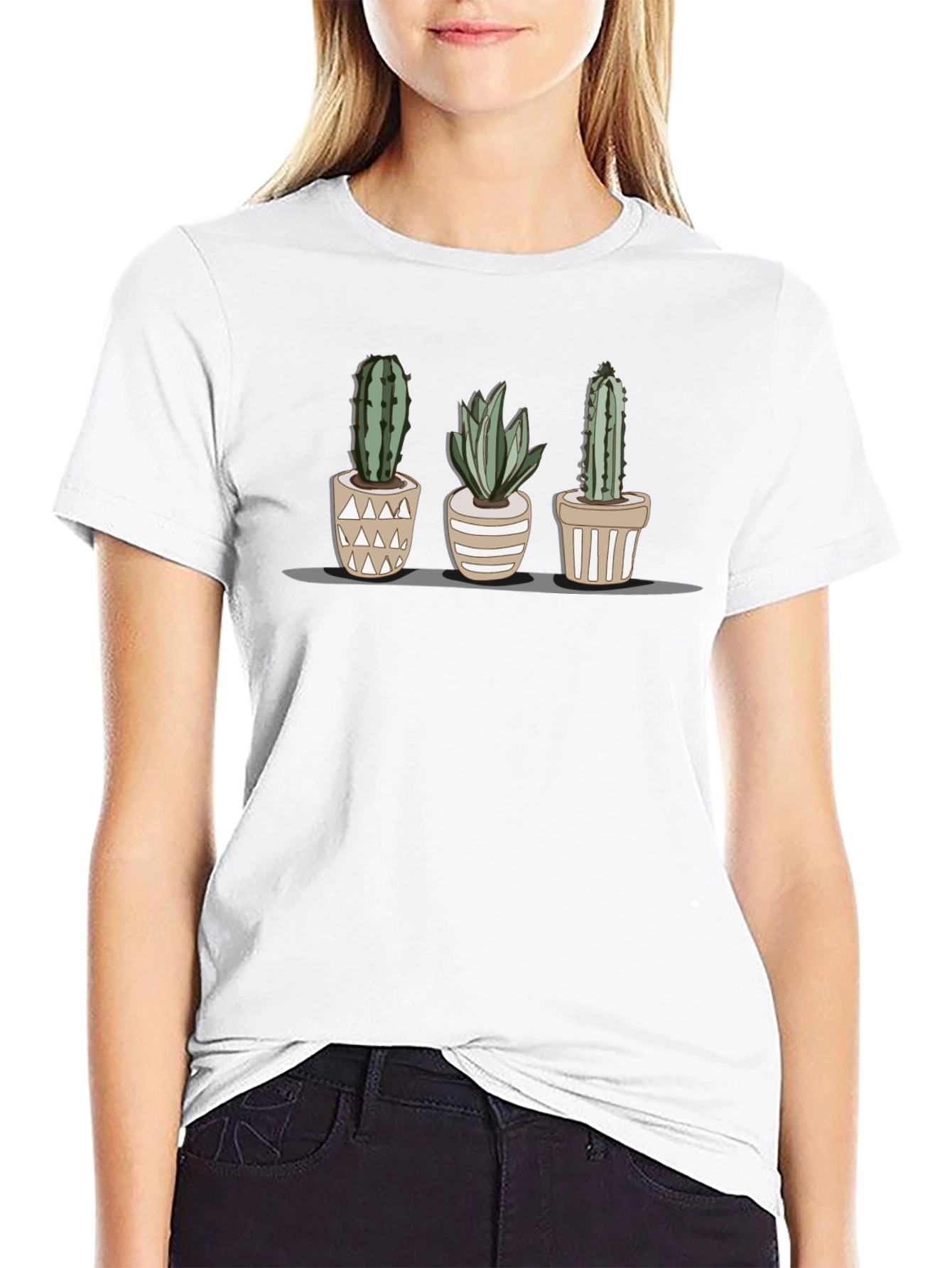 Cactus Trio T-Shirt - Stylish Botanical Print