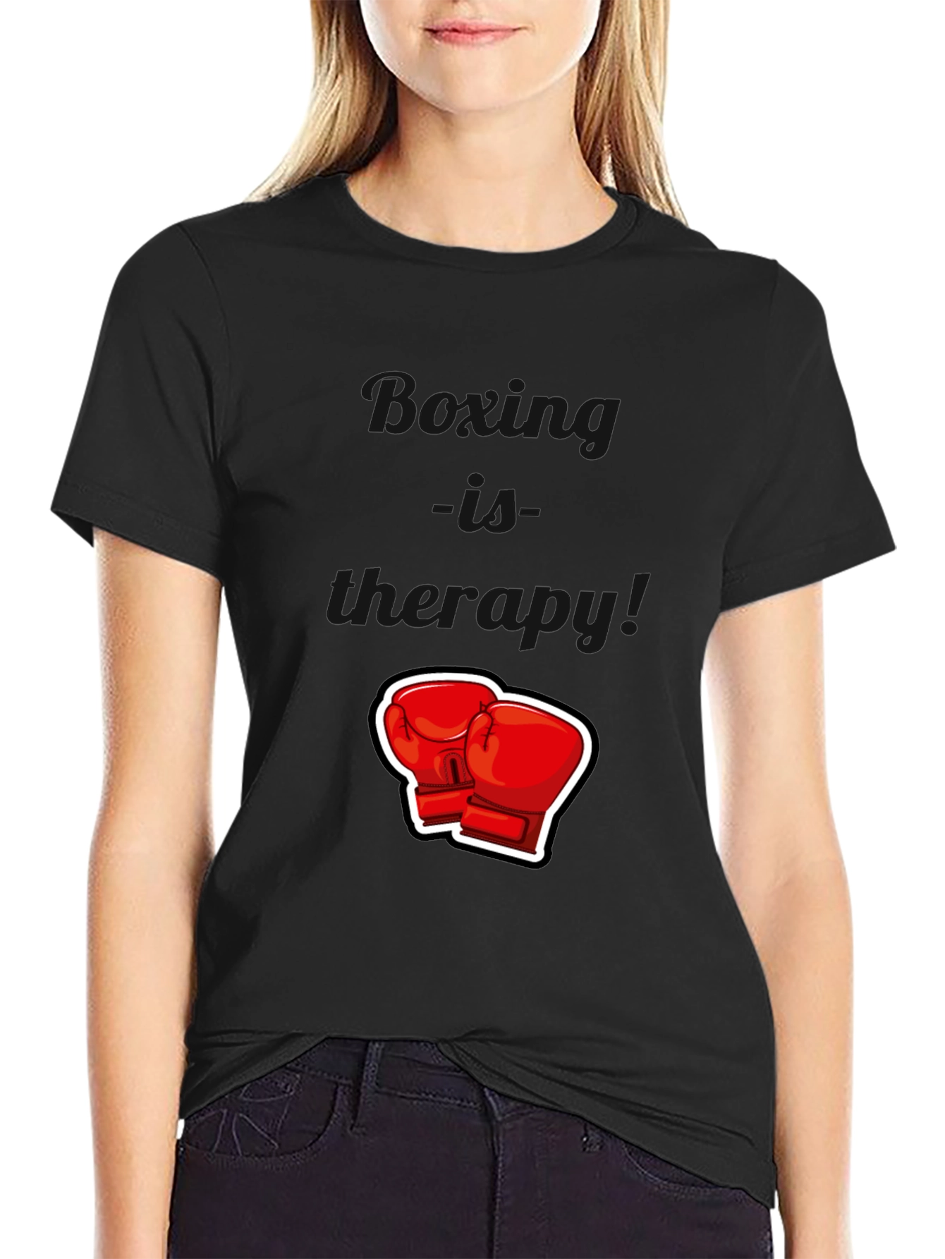 Black T-Shirt with Boxing Gloves Graphic