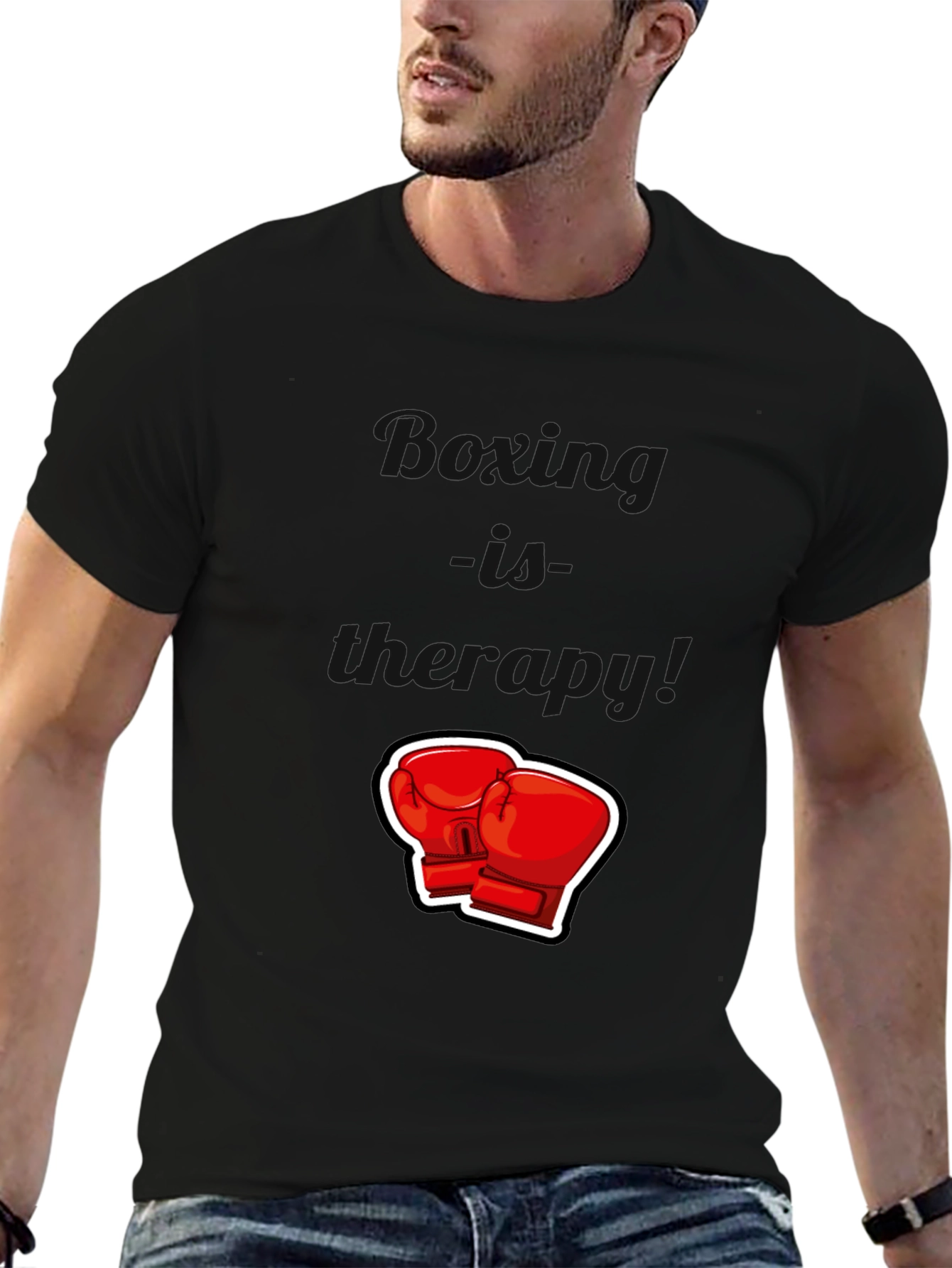 Black T-Shirt with Boxing Gloves Graphic