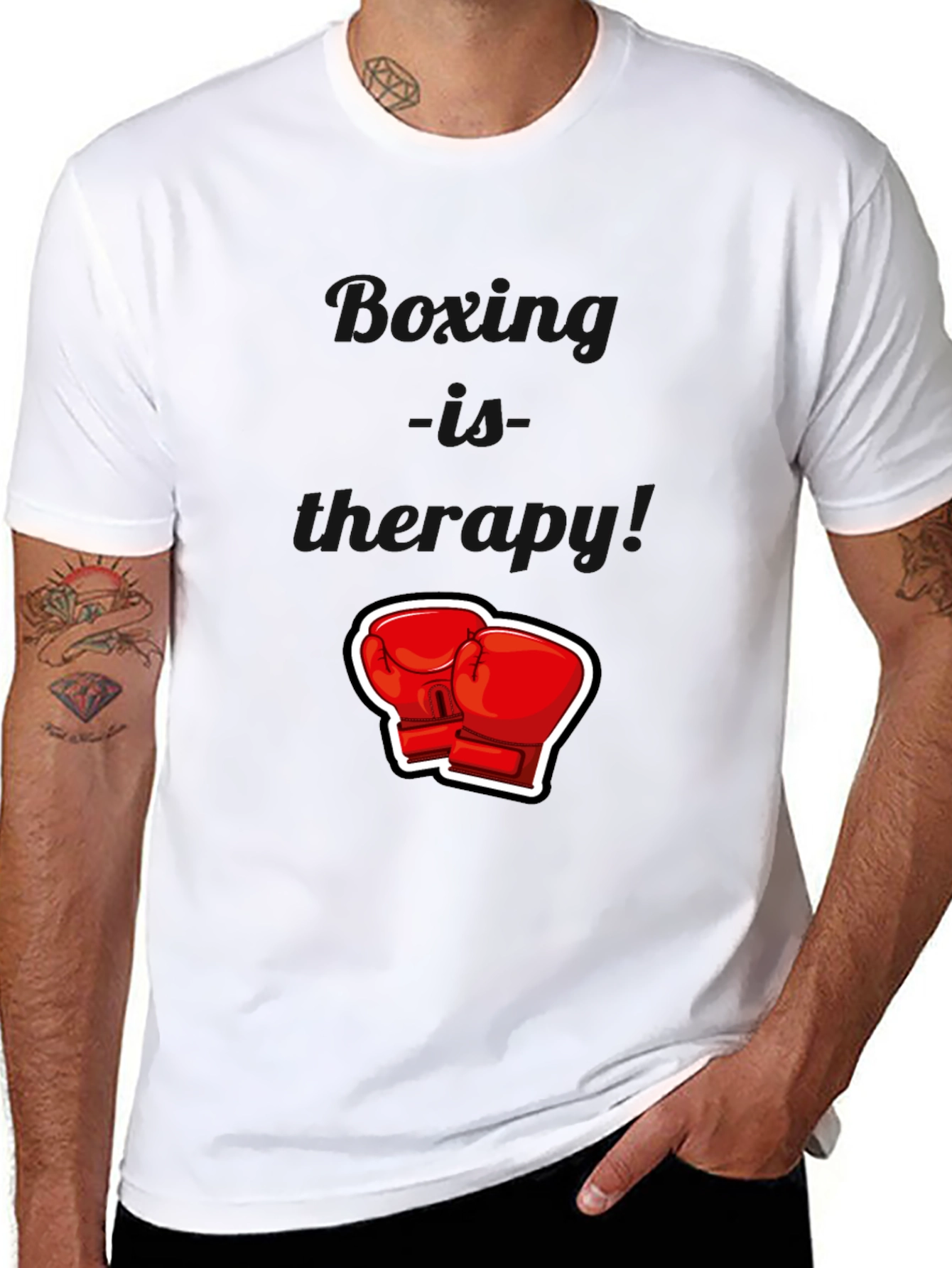 Black T-Shirt with Boxing Gloves Graphic