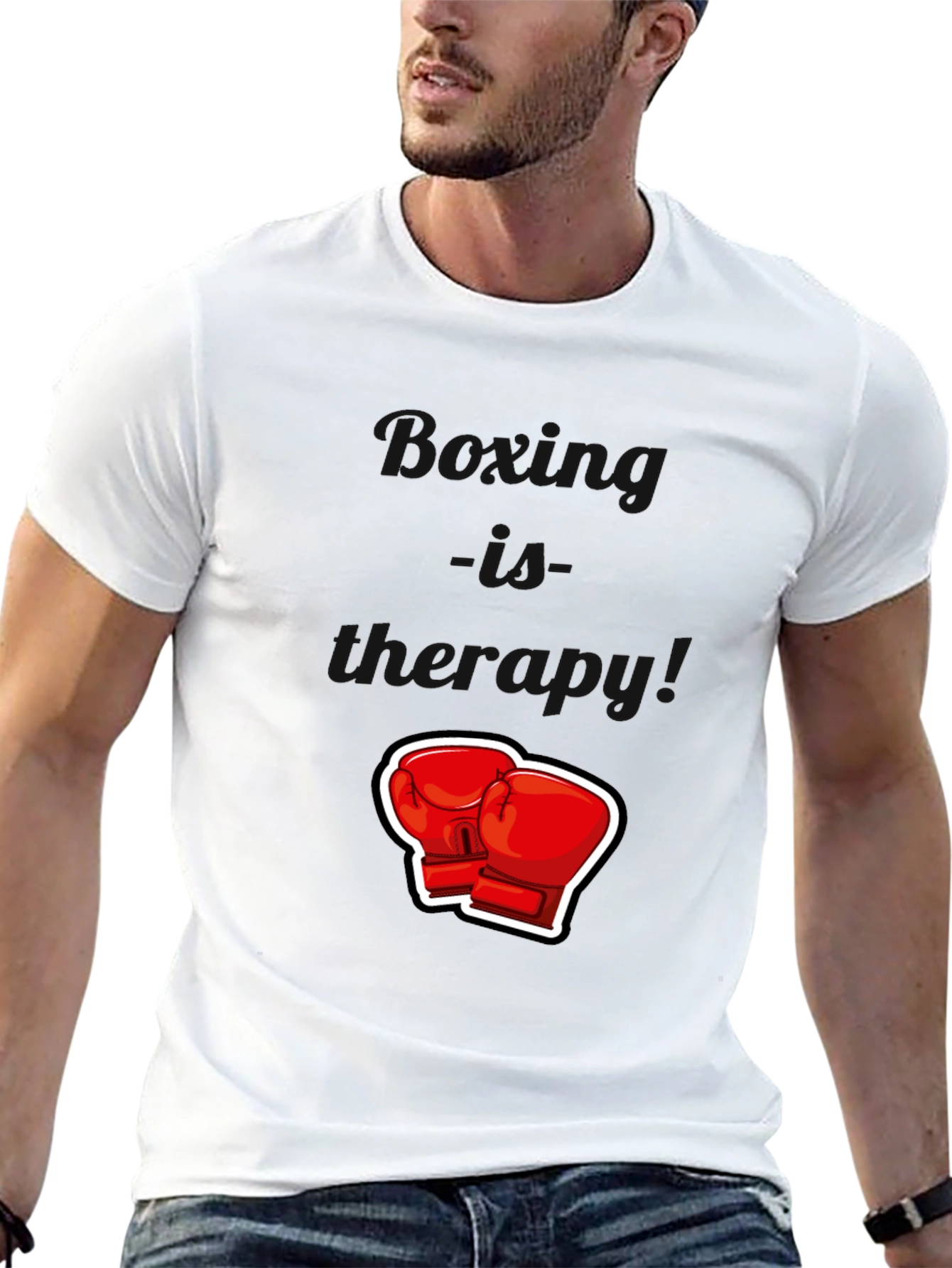 Black T-Shirt with Boxing Gloves Graphic