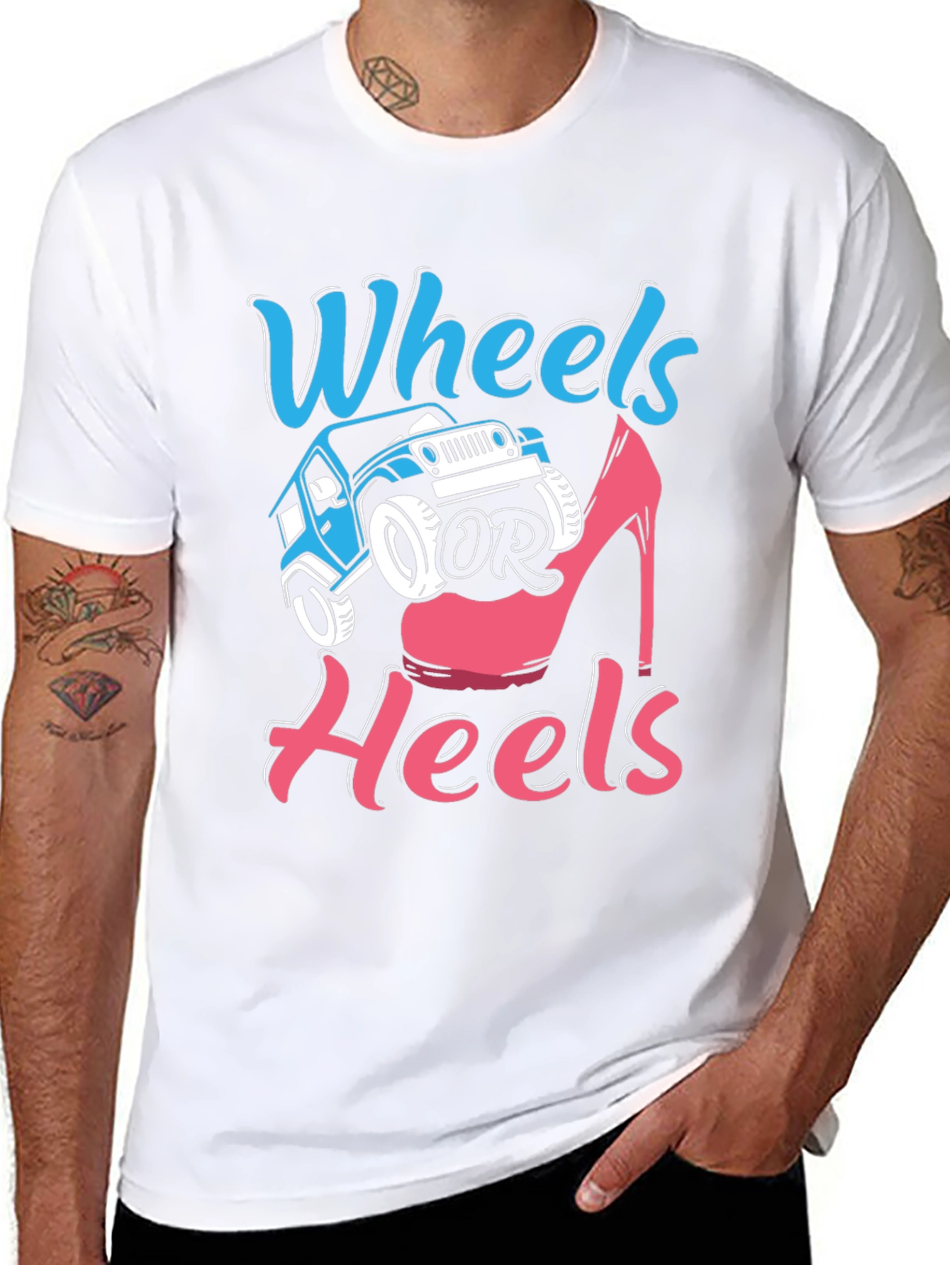 Wheels or Heels Gender Reveal T-Shirt