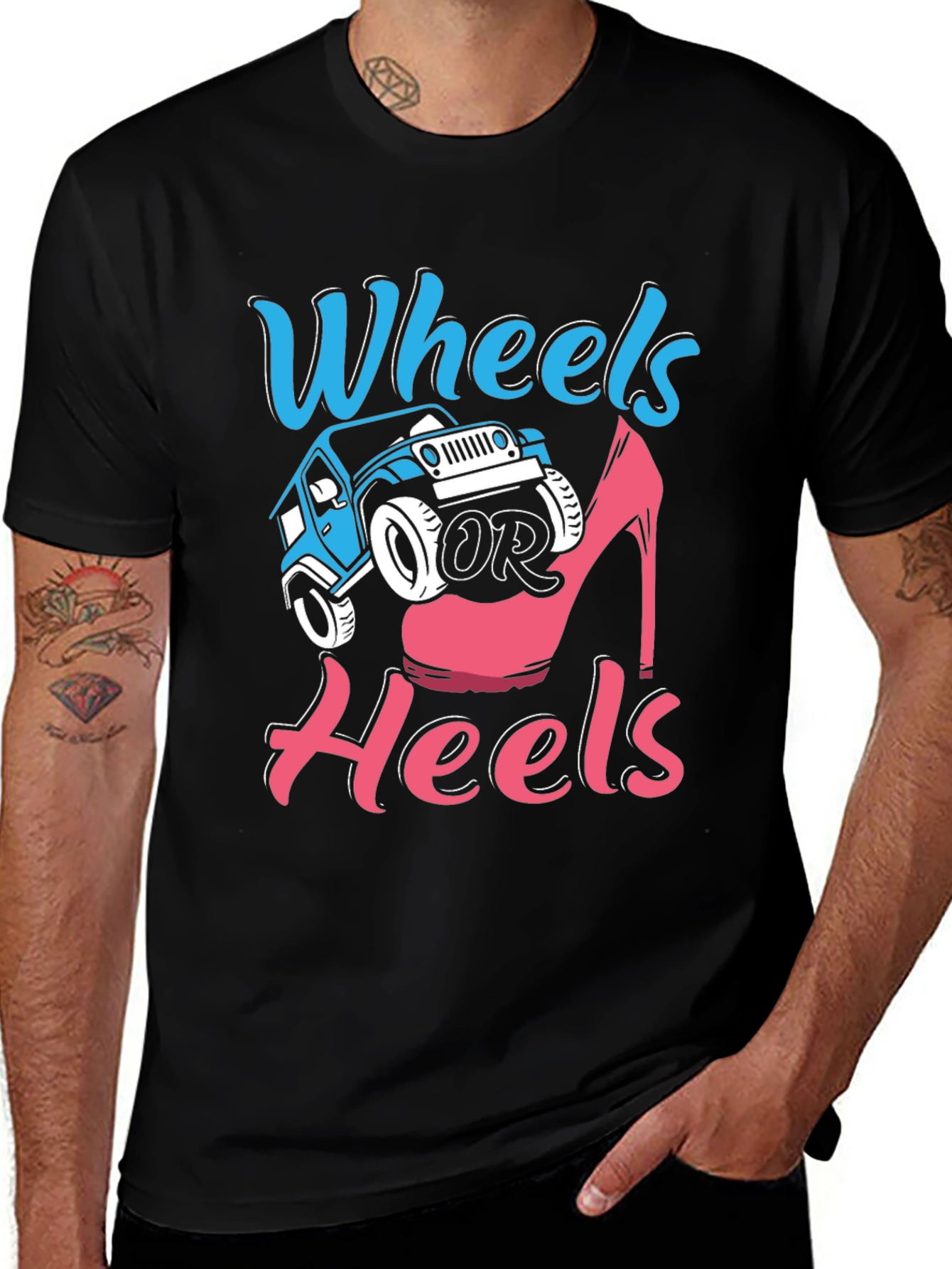 Wheels or Heels Gender Reveal T-Shirt