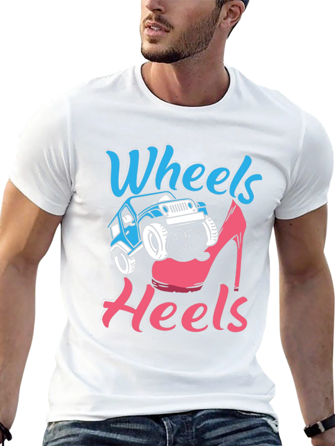 Wheels or Heels Gender Reveal T-Shirt