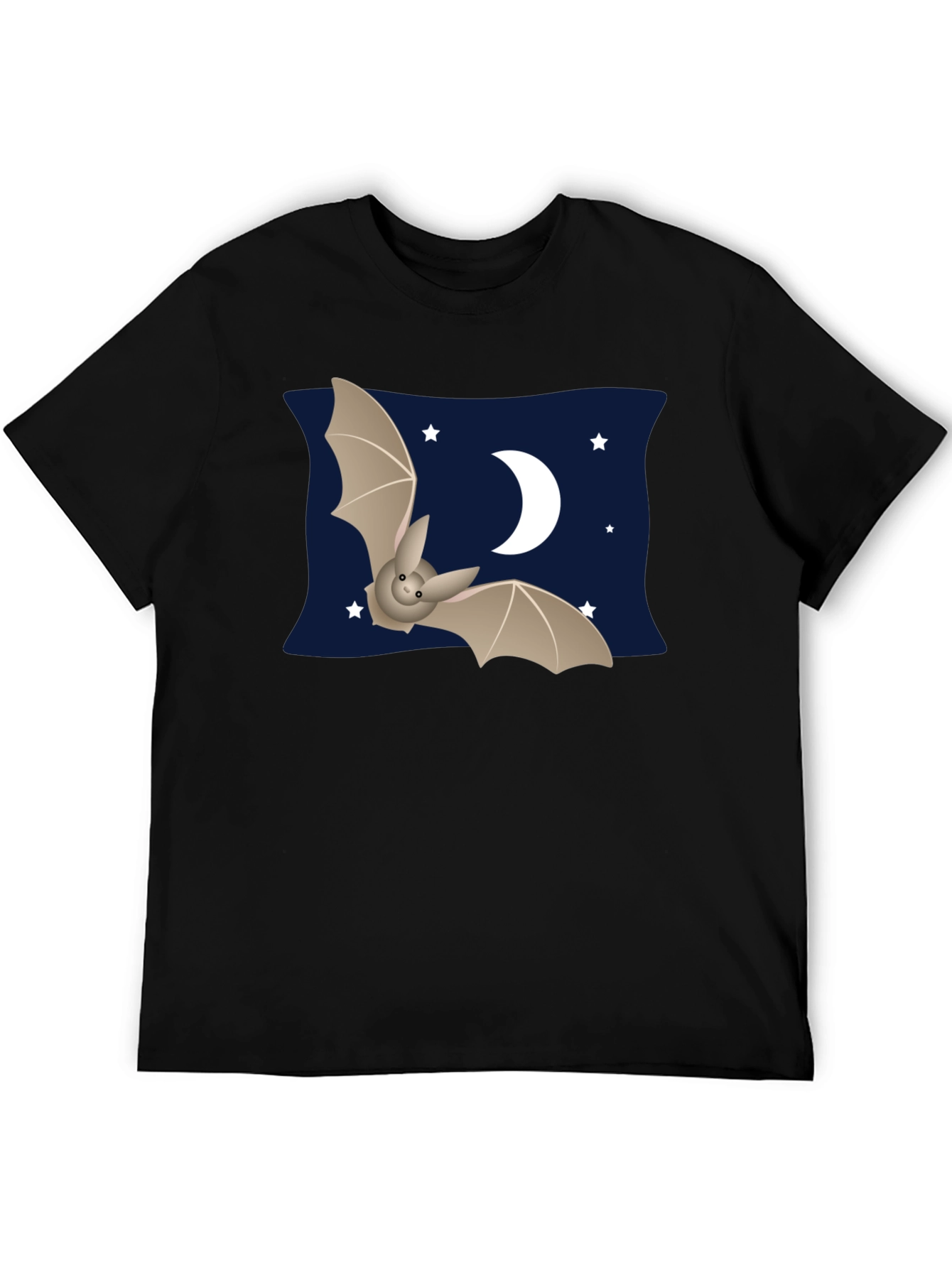 Cute Bat & Moon Graphic T-Shirt - Black
