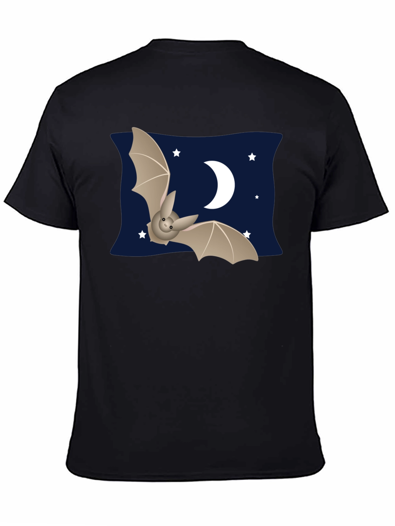 Cute Bat & Moon Graphic T-Shirt - Black