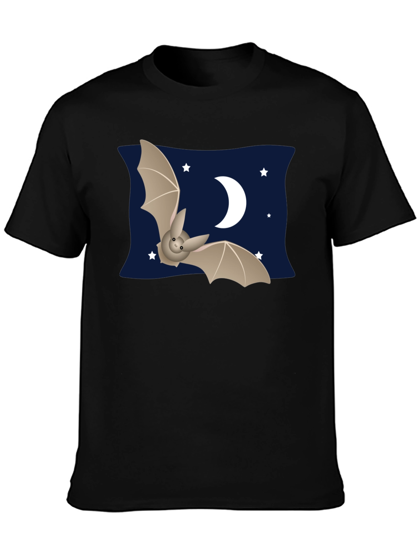 Cute Bat & Moon Graphic T-Shirt - Black