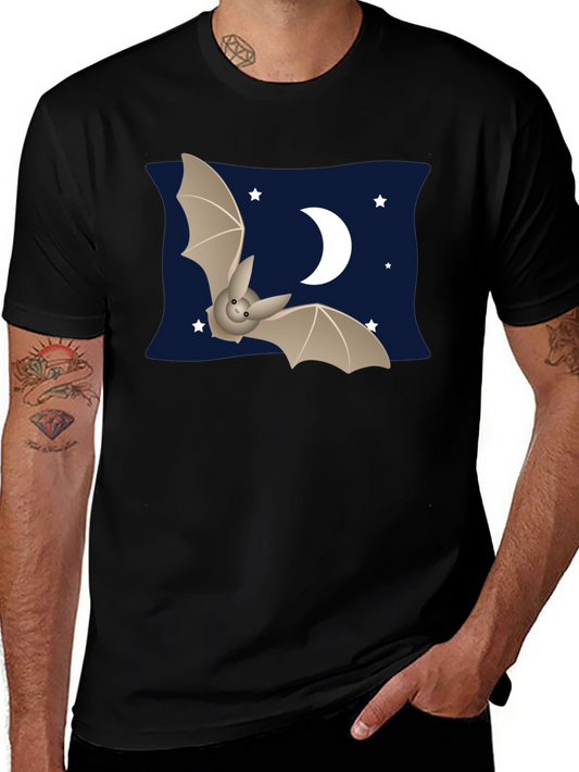 Cute Bat & Moon Graphic T-Shirt - Black