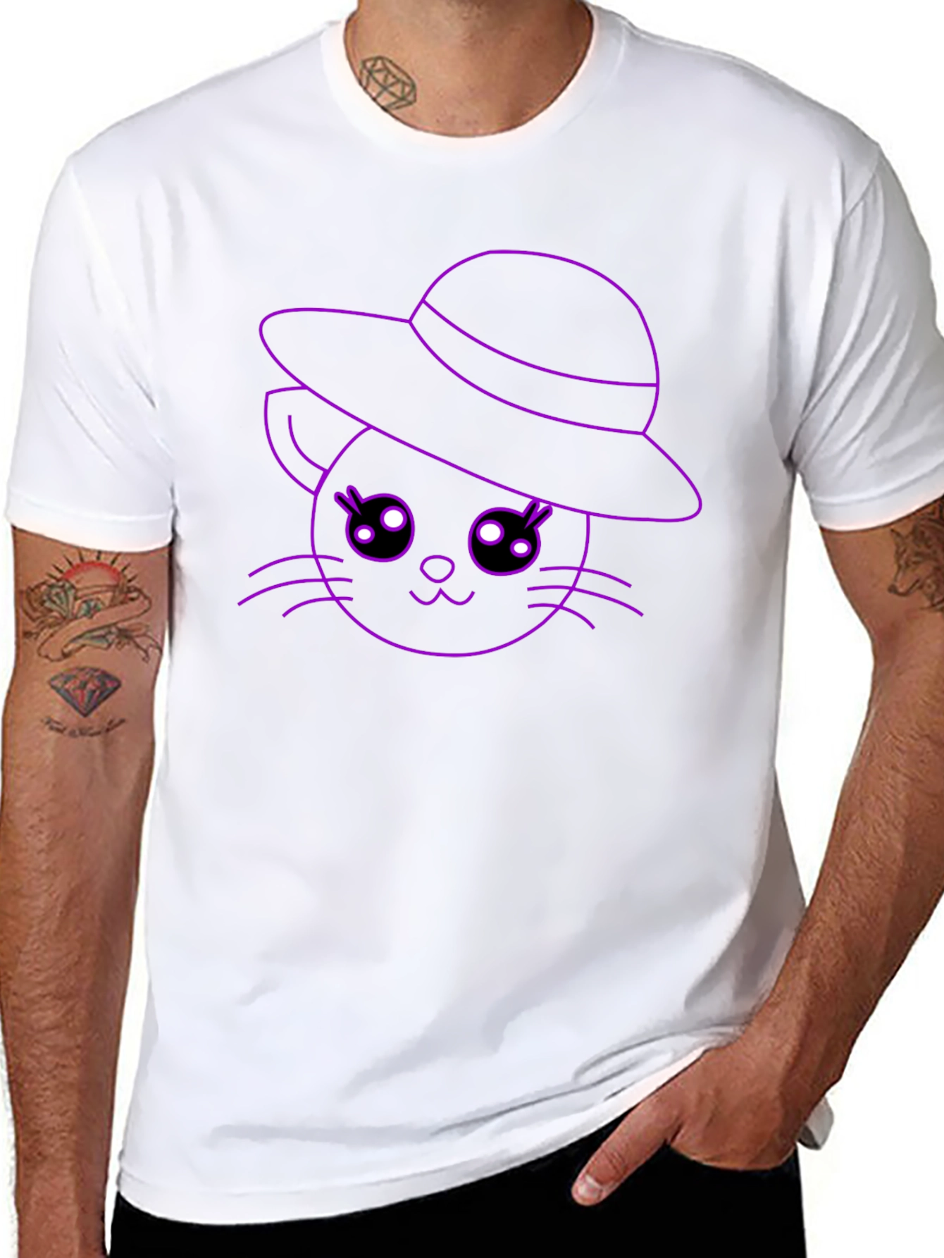 Cute Cat in Hat T-Shirt - Unisex Style