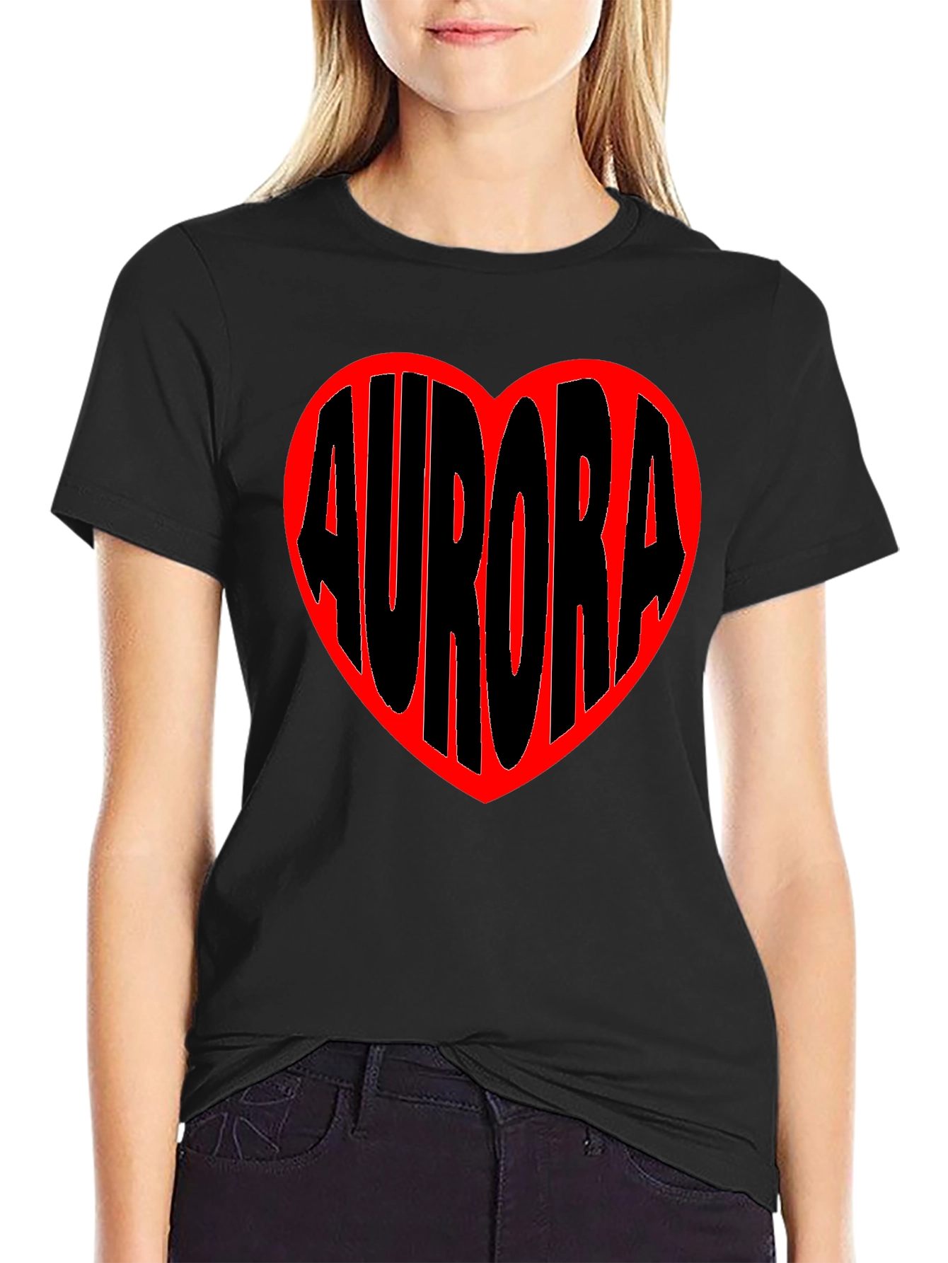 Aurora Heart Graphic Tee - Black Cotton Blend