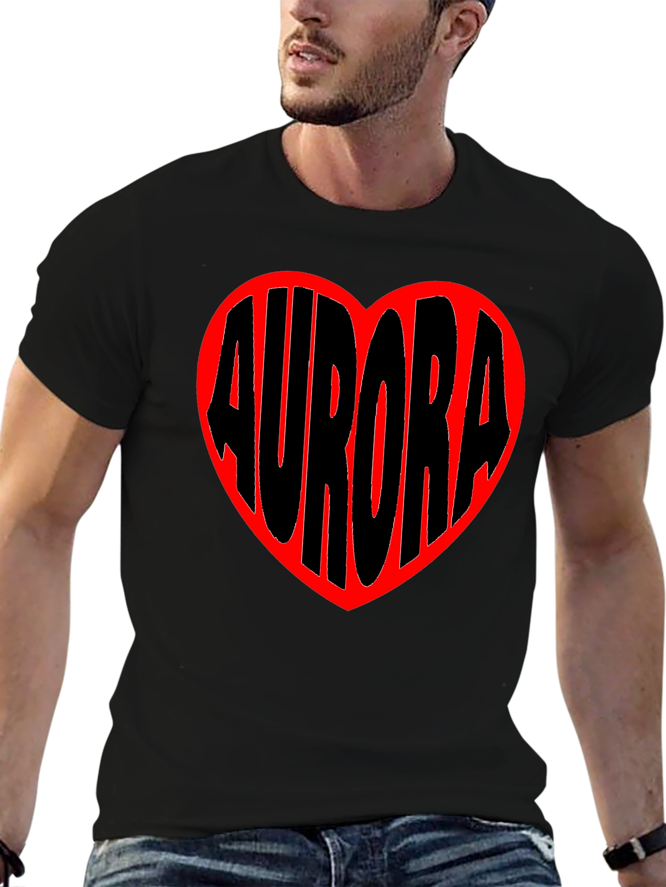 Aurora Heart Graphic Tee - Black Cotton Blend