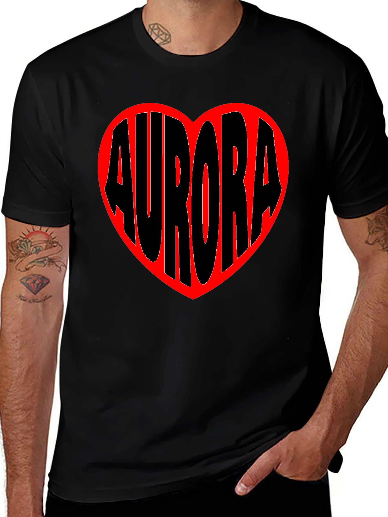 Aurora Heart Graphic Tee - Black Cotton Blend