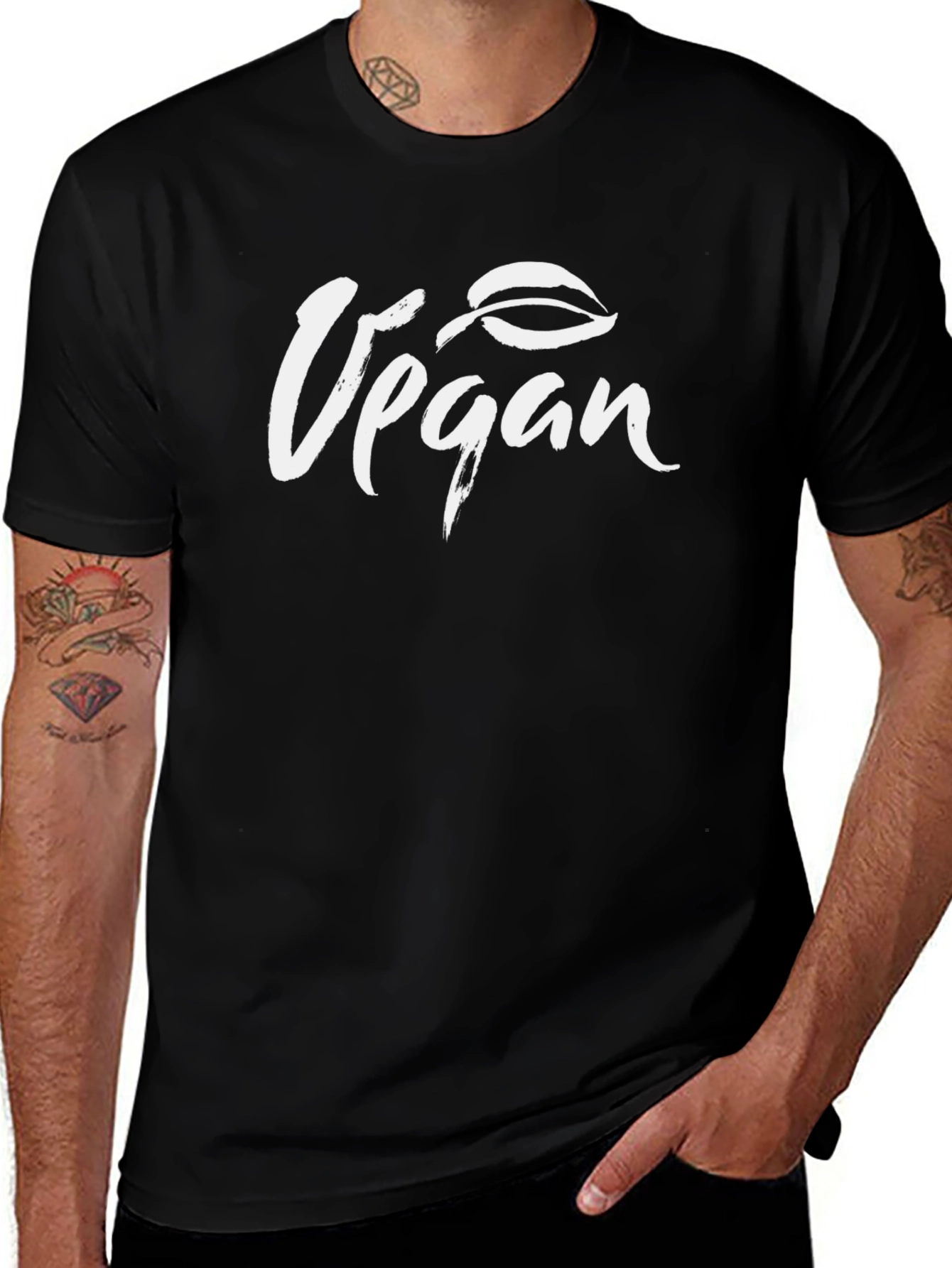 Vegan Leaf Graphic Black T-Shirt