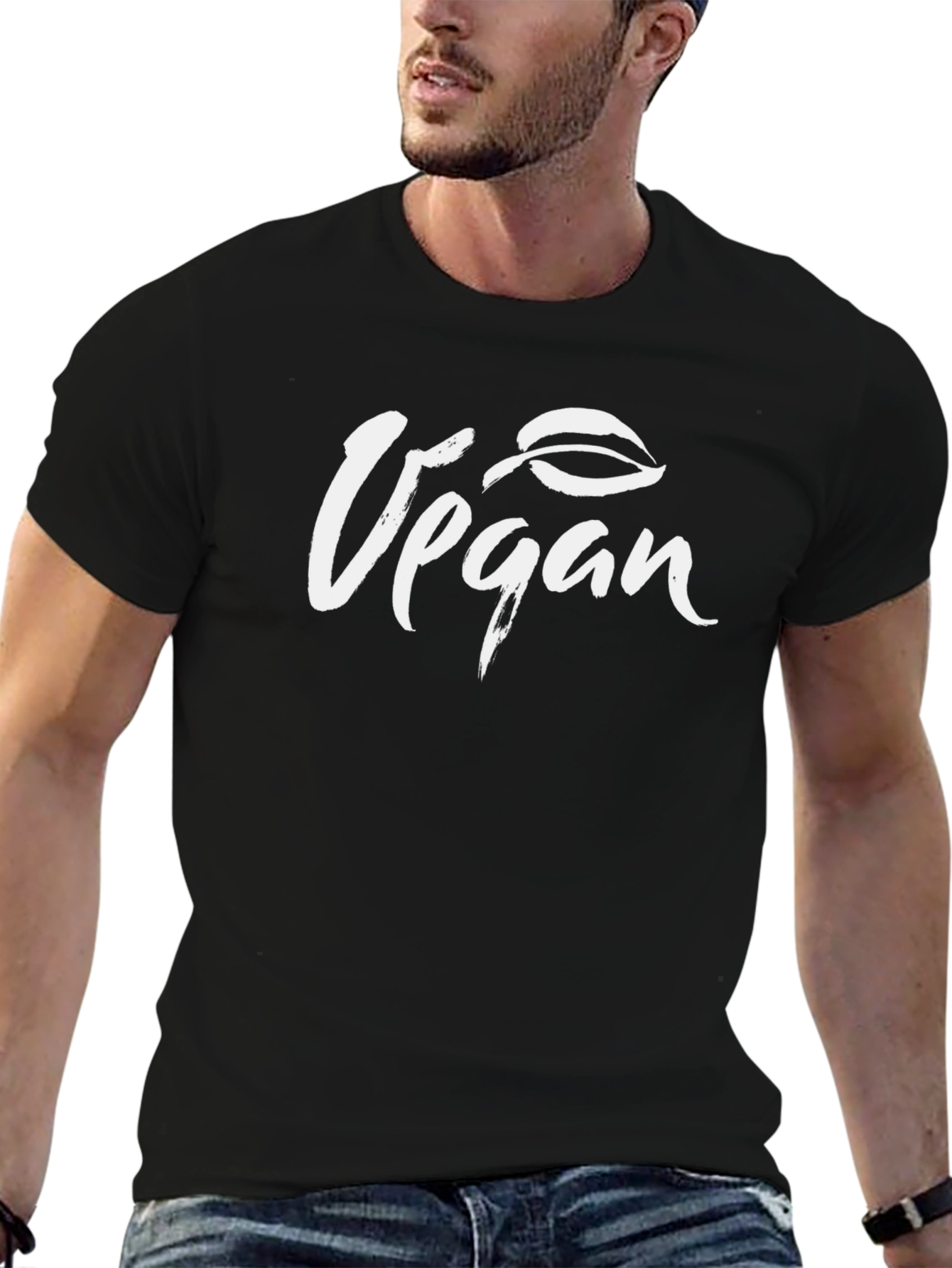 Vegan Leaf Graphic Black T-Shirt