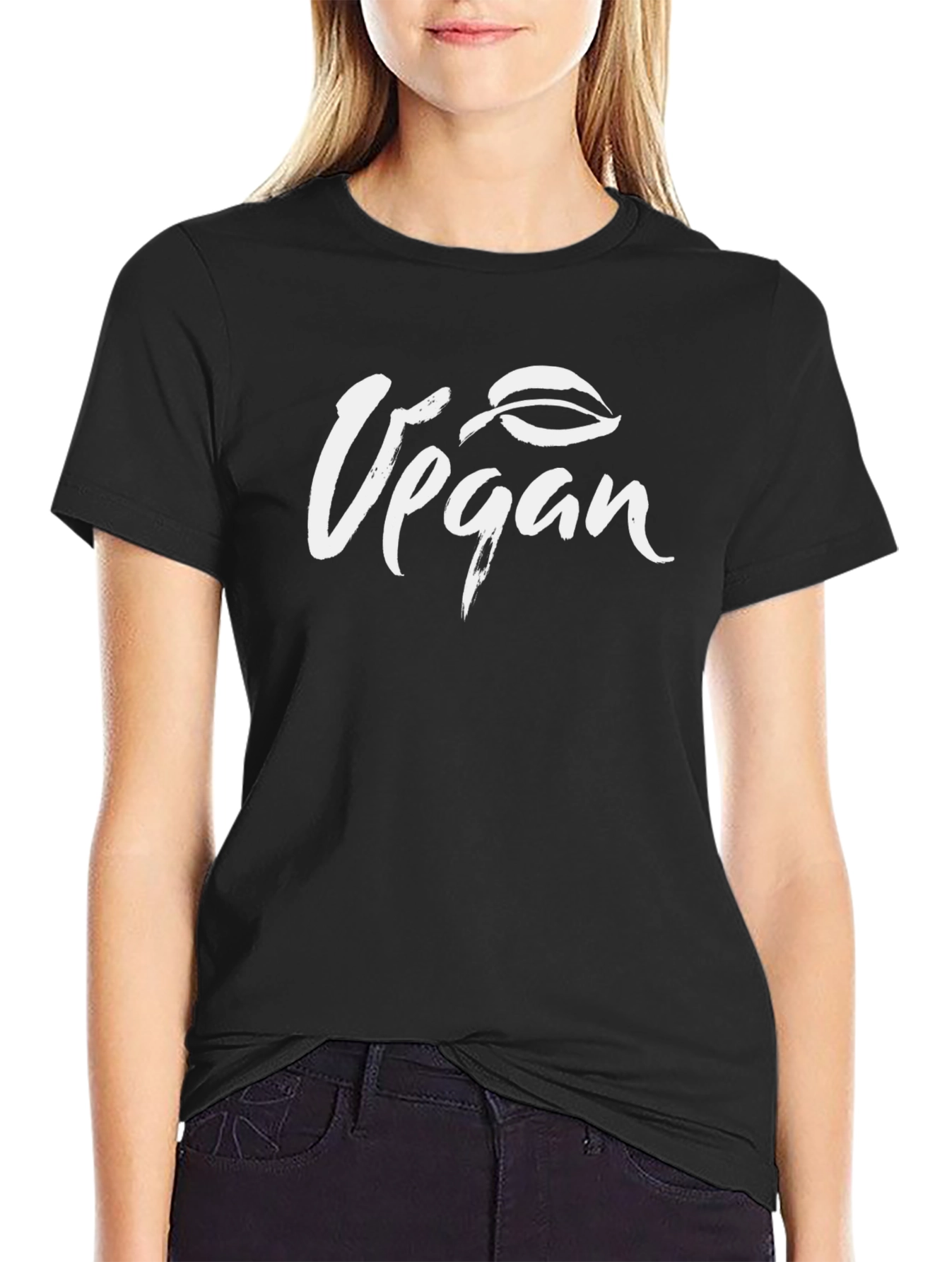 Vegan Leaf Graphic Black T-Shirt