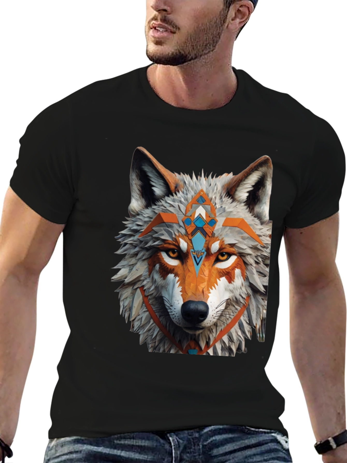 Geometric Wolf Graphic Tee - Modern Style
