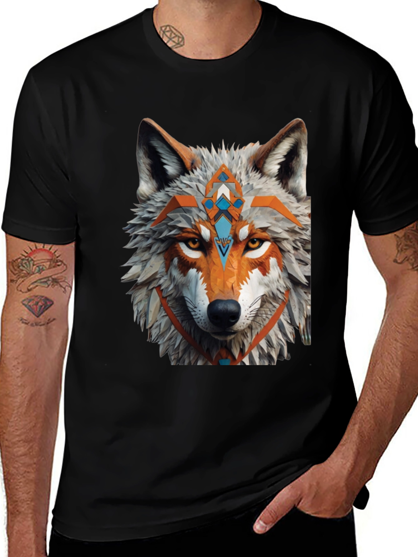 Geometric Wolf Graphic Tee - Modern Style