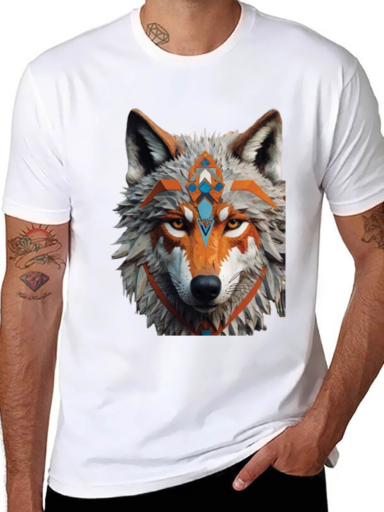 Geometric Wolf Graphic Tee - Modern Style