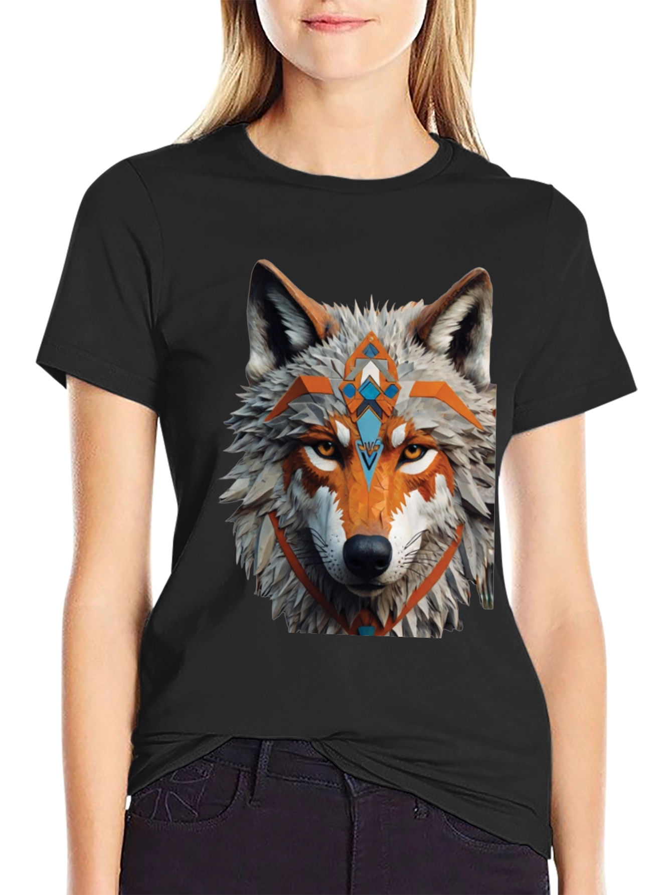 Geometric Wolf Graphic Tee - Modern Style