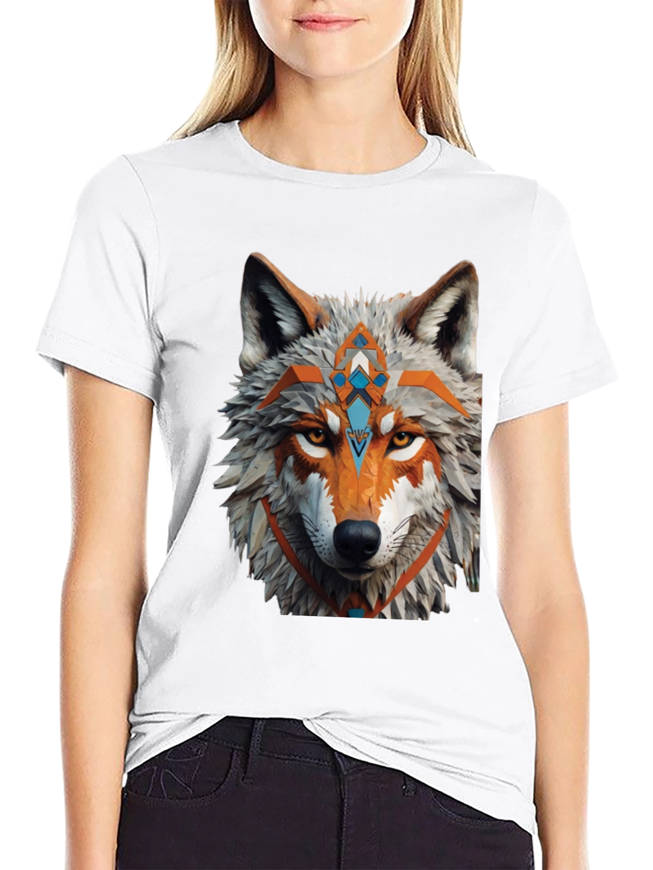 Geometric Wolf Graphic Tee - Modern Style