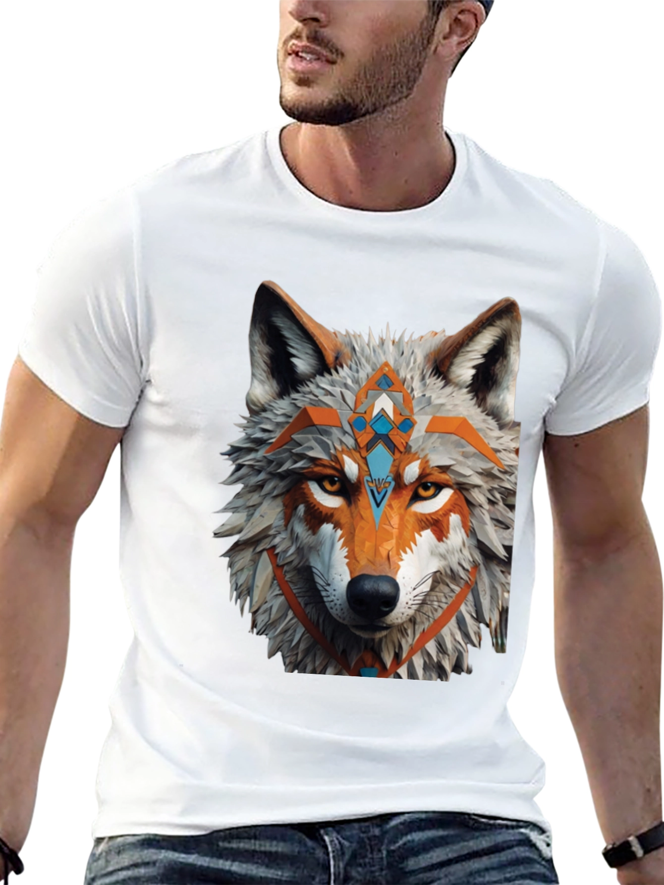 Geometric Wolf Graphic Tee - Modern Style