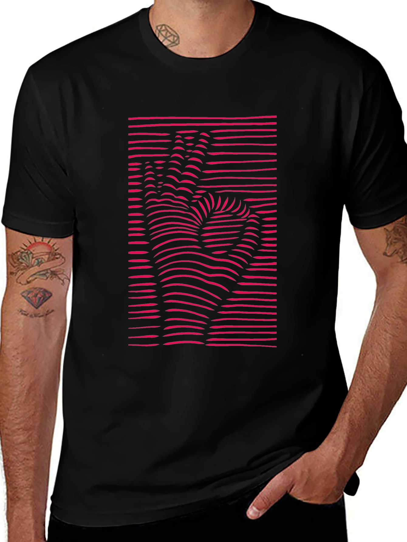 Optical Illusion Hand Graphic Tee - Modern Black T-Shirt